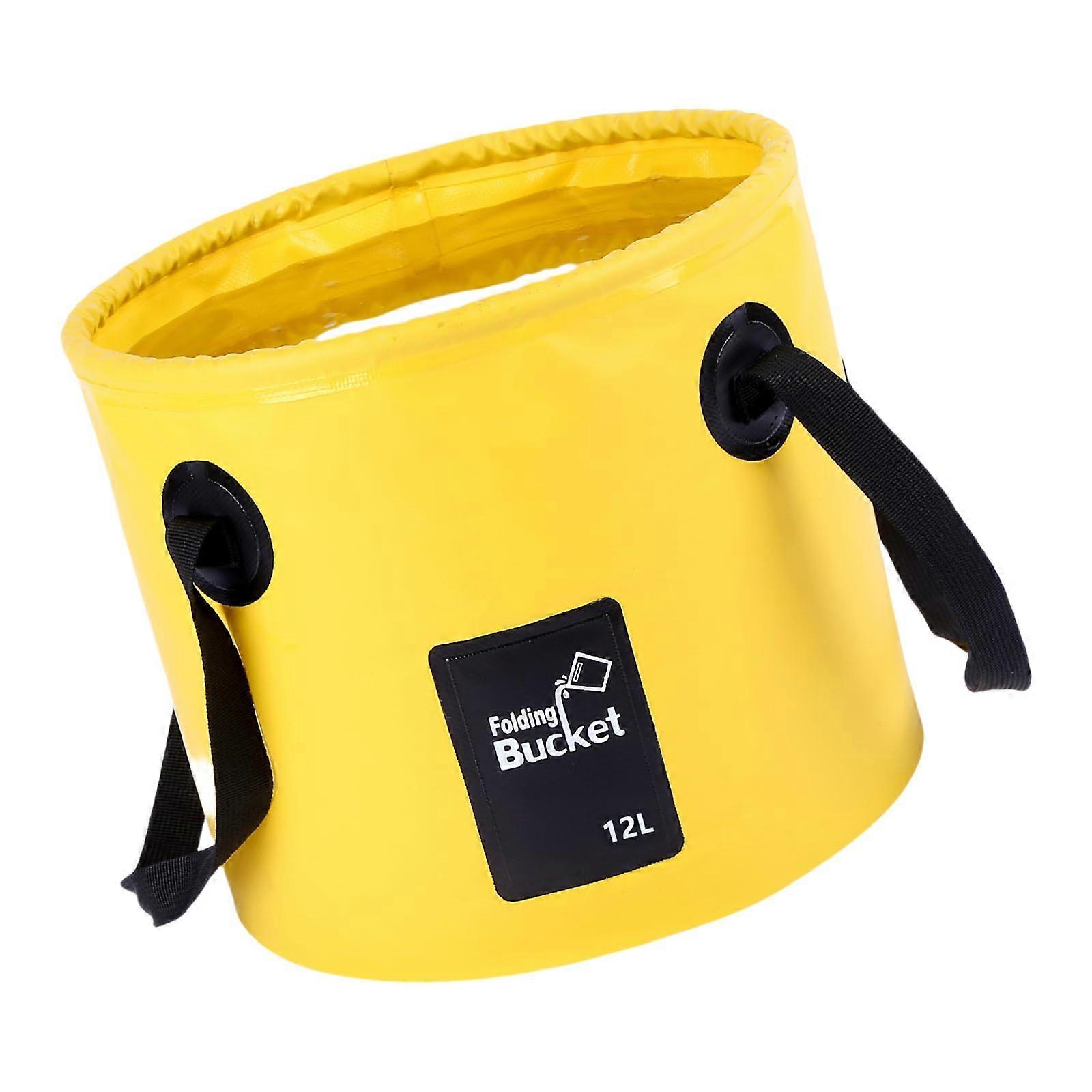 Fischereibecken Water Carrier PVC Angler Bowl With Handle Foldable 12L Yellow Two Compartment Bag