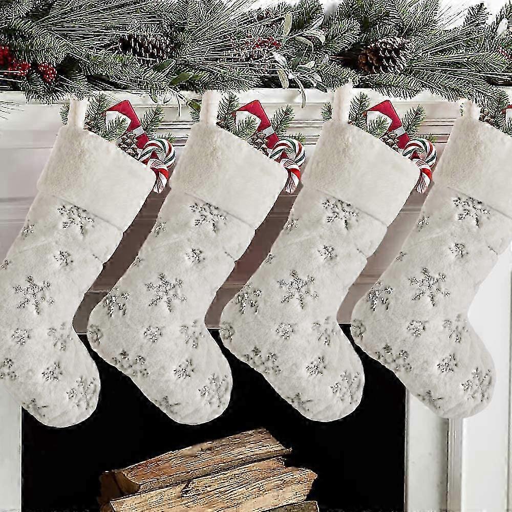 Set of 4 pieces of sequin embroidery Christmas stockings suitable for various holiday themes with shiny silver sequins