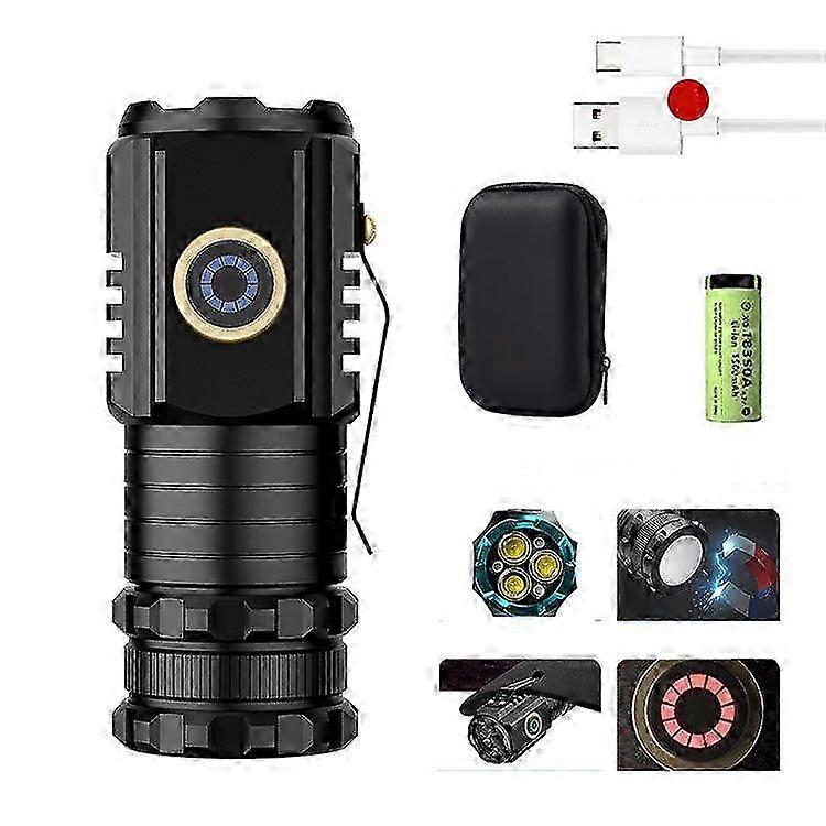 2025 3LED Mini Flashlight Rechargeable Waterproof Torch with Tail Magnet & Battery