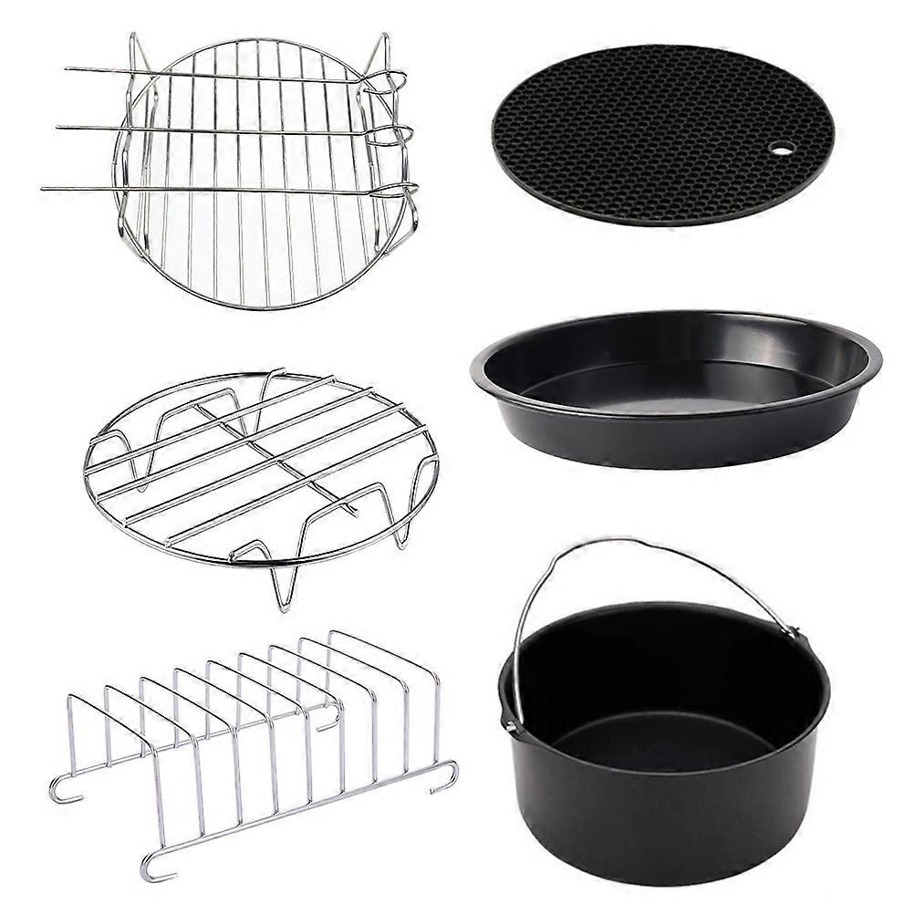 6pcs 6 Inch Air Fryer Set Includes Pan Rack Pizza Tray and Pot for Frying and Baking
