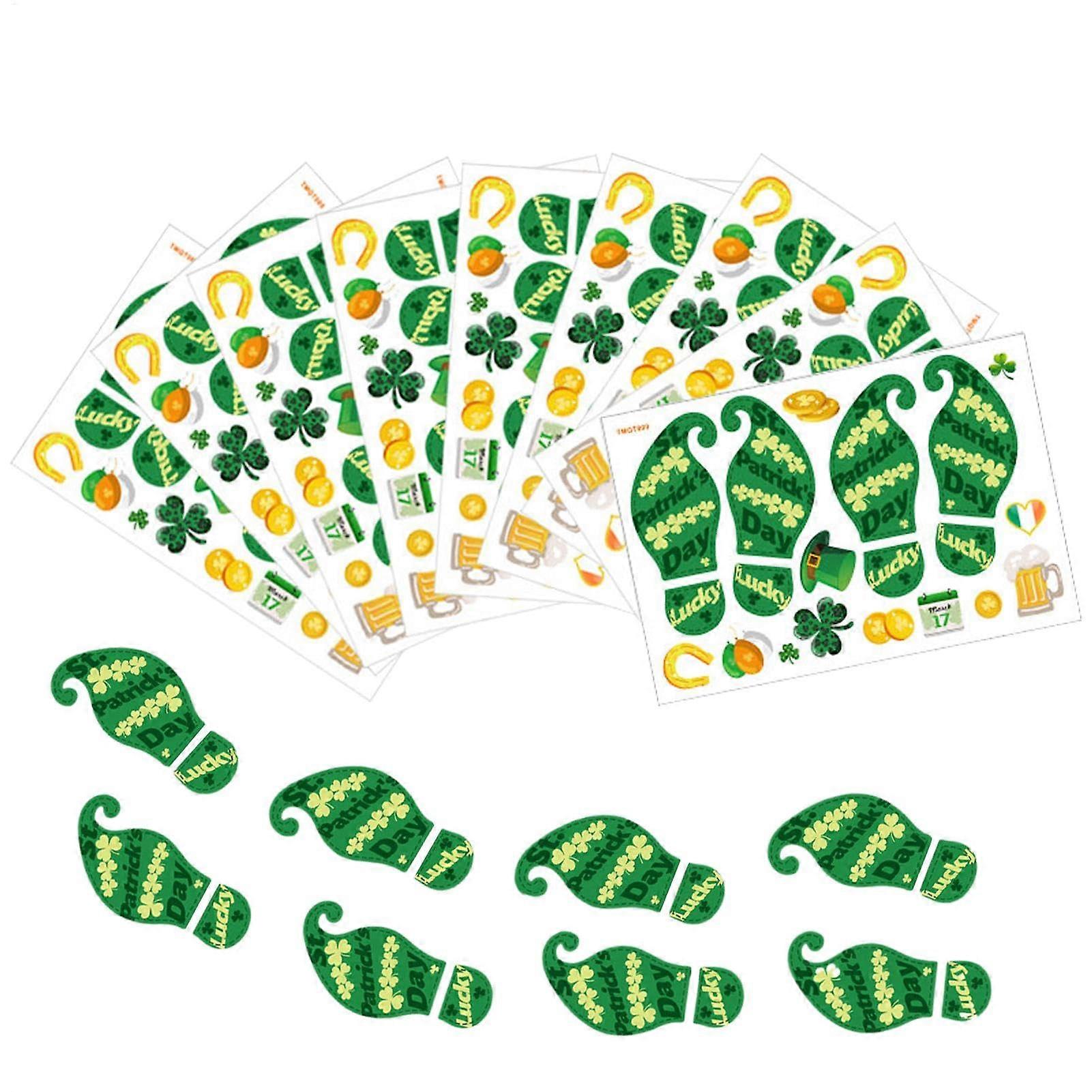 Green clover footprint stickers, Floor decorations, Festive footprint window wall stickers Ref: 5180