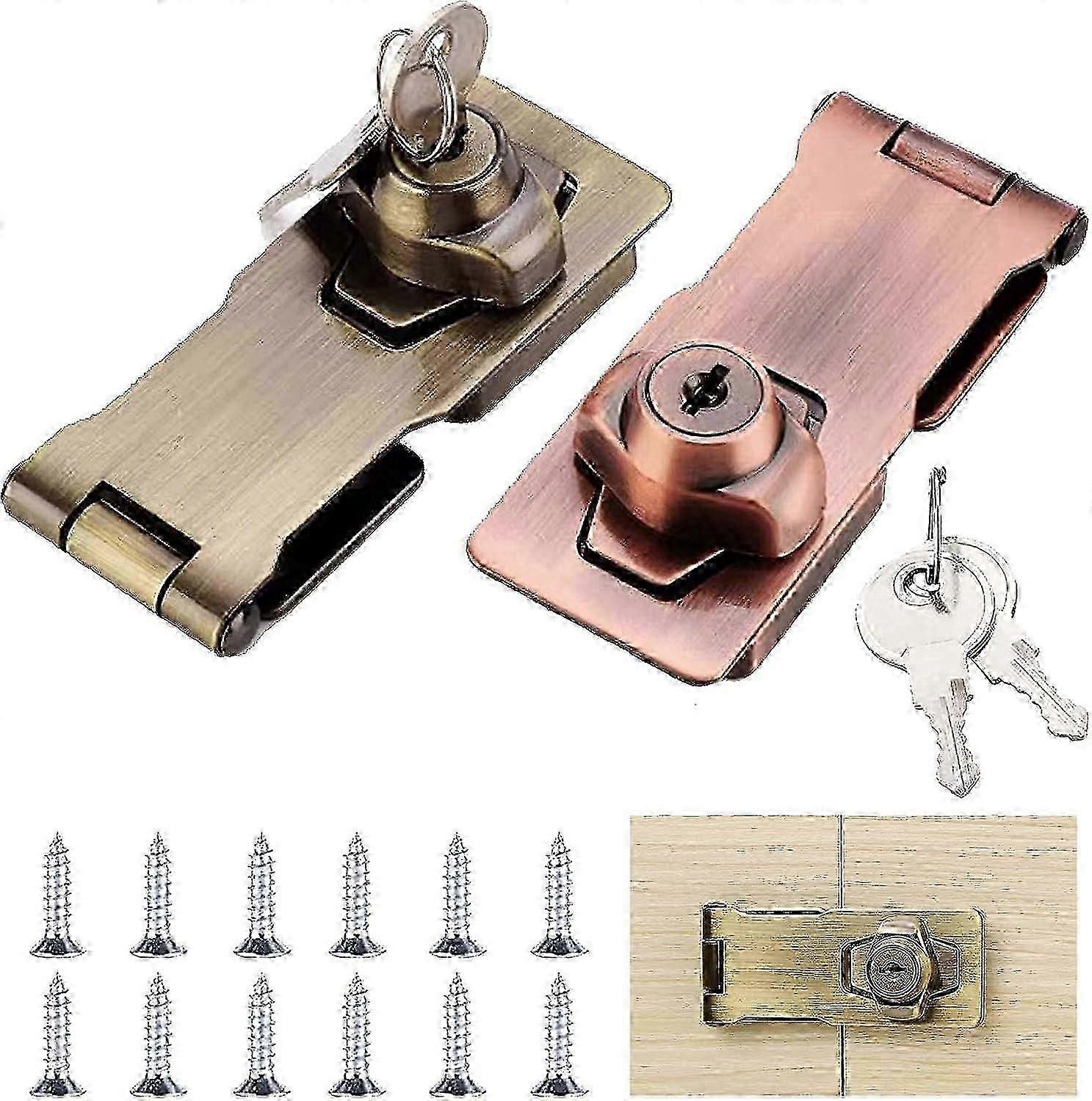 Metal Locking Hasp 2-Pack with Padlock & Key for Doors & Crates