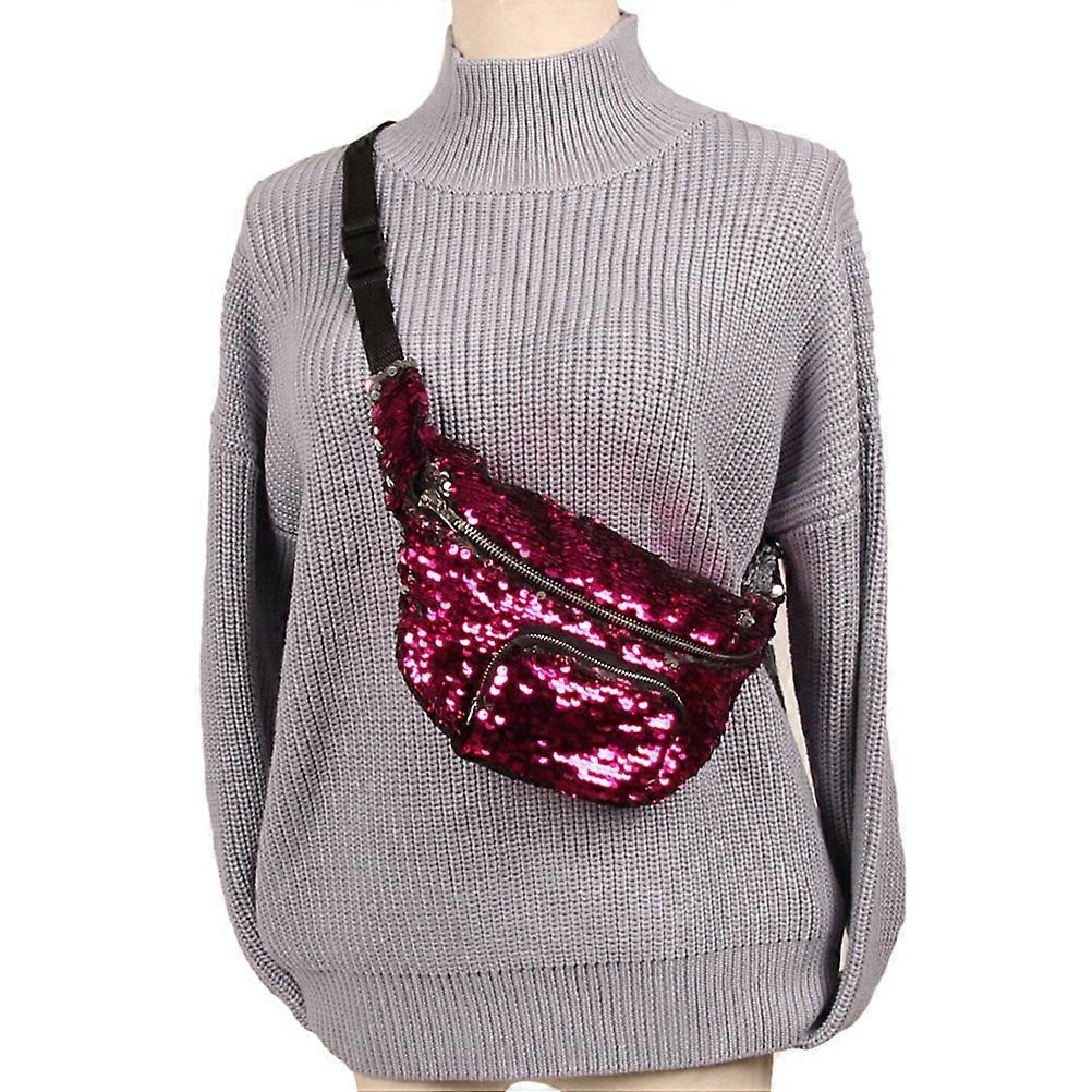 Casual Waist Bag Fanny Pack For Women Daily Use Rectangular Shape Rose Red Polyester 1Pack