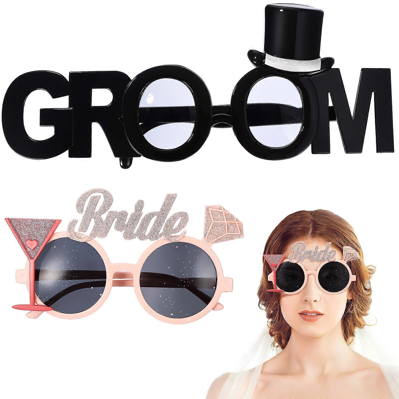 Bride & Groom Wedding Sunglasses Party Decorations Accessories Props for Bridal Shower Receptions Groomsmen Photos Funny Eyewear 2pcs Vibrant