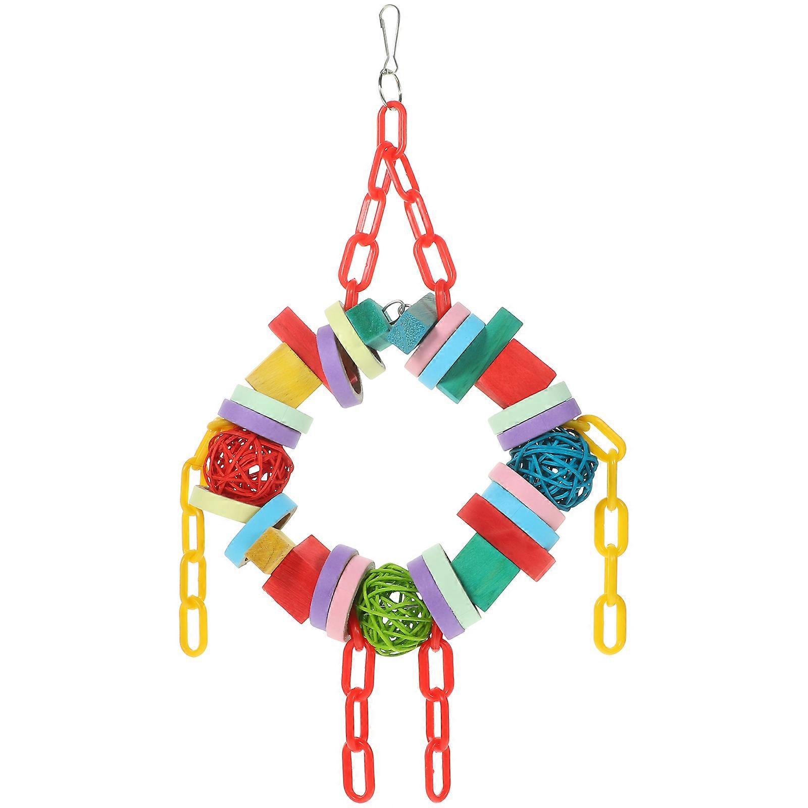 Parrot Biting Toy Bird Chewing Toy Multi-Colored Wood Block Hanging Design For Cage Decoration 1 Set