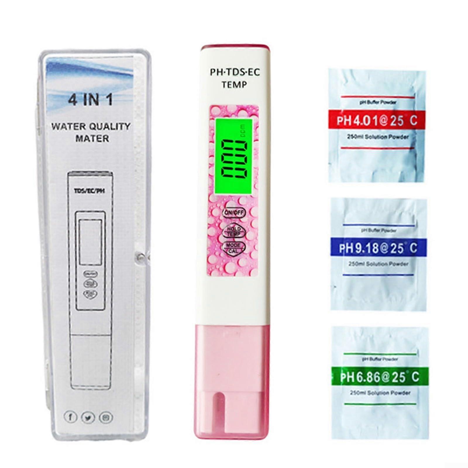 Digital Water Meter 4-In-1 PH EC Temperature Meter With LCD Display Pink