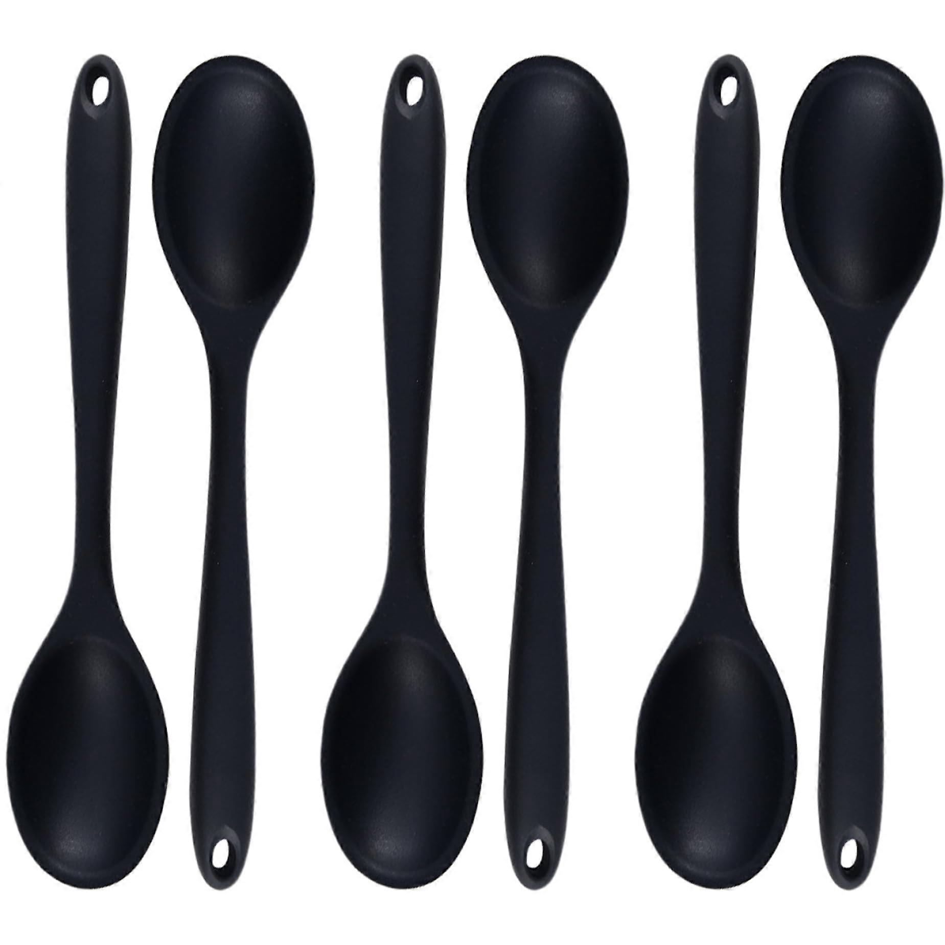 Silicone Spoons 6-Piece Set Non-Slip Handle Black 10.6 Inch Mixing Spoons Non-Standing Large Serving Spoons For Stirring