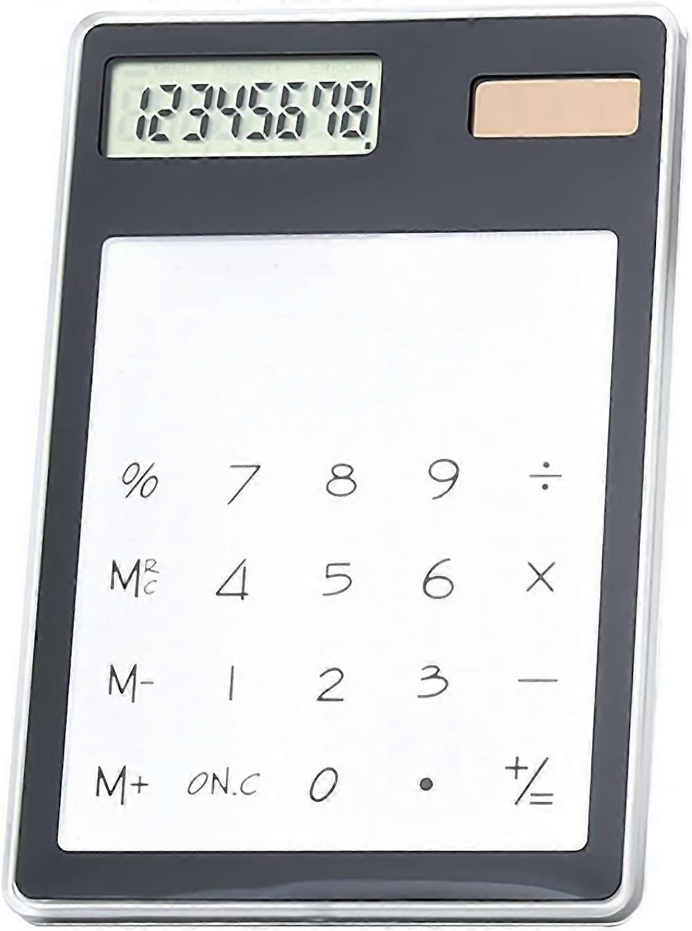 Solar Powered Calculator Touch Screen 8 Digit LCD Display Portable Transparent Calculator for Office School Home Black