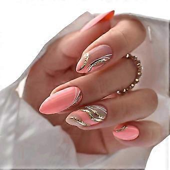 Girly Barbie Rosa Gewellte Mandelnägel Explosive Glitzernägel Tragbare Nägel
