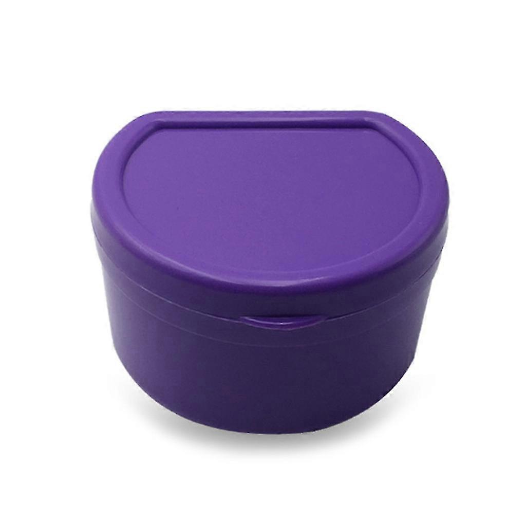 Denture Cup with Strainer, False Teeth Storage Bath Box, Denture Case - Purple
