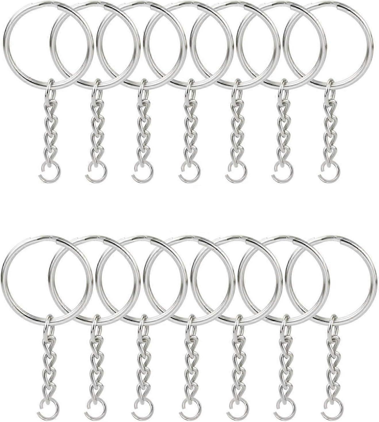 50PCS Split Key Ring with Chain 1 inch and Jump Rings, Silver Color Metal Split Key Chain Ring Parts with Open Jump Ring and Connector. 50P