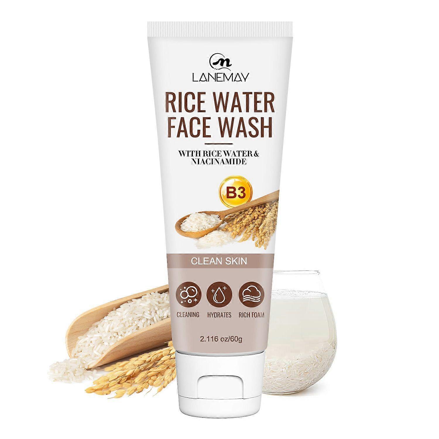 ライスウォーターフェイスウォッシュ、ナイアシンアミド入りジェントルライスウォーターフェイシャルクレンザー、リッチフォーム、ハイドレーティング、にきびディープクレンジング、毛穴クレンザー
