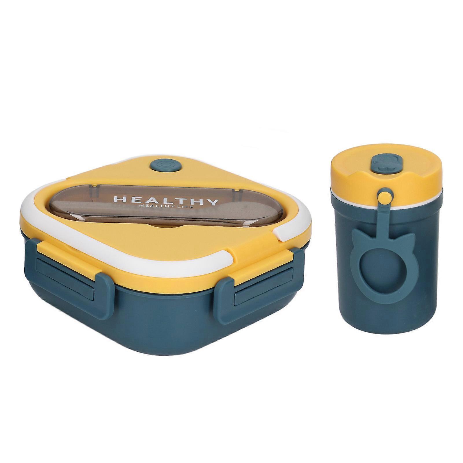 Lunch Box Container Minimalist Cute Portable Leakproof Bento Box with Cup Chopsticks Spoon for Students Work Blue 