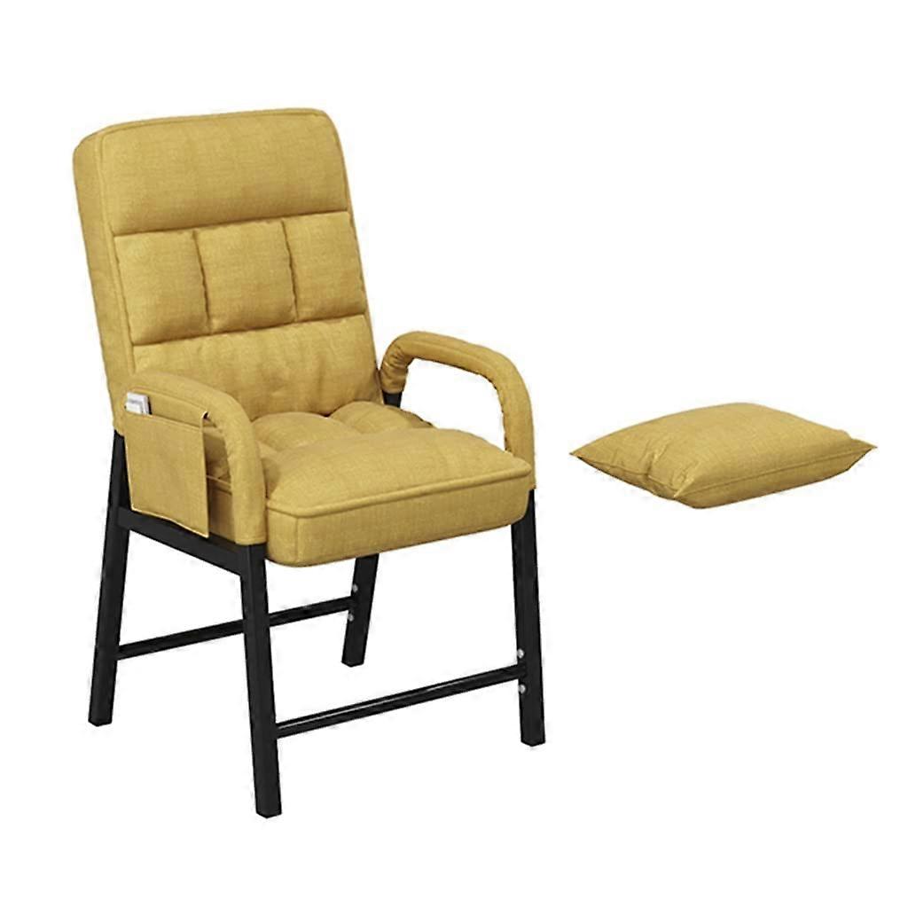 Yellow Fabric Lazy Chair – Comfortable Single Steel Frame Recliner with Waist Cushion for Living Room, Bedroom, Office – Stylish Lounge Leisure Sofa