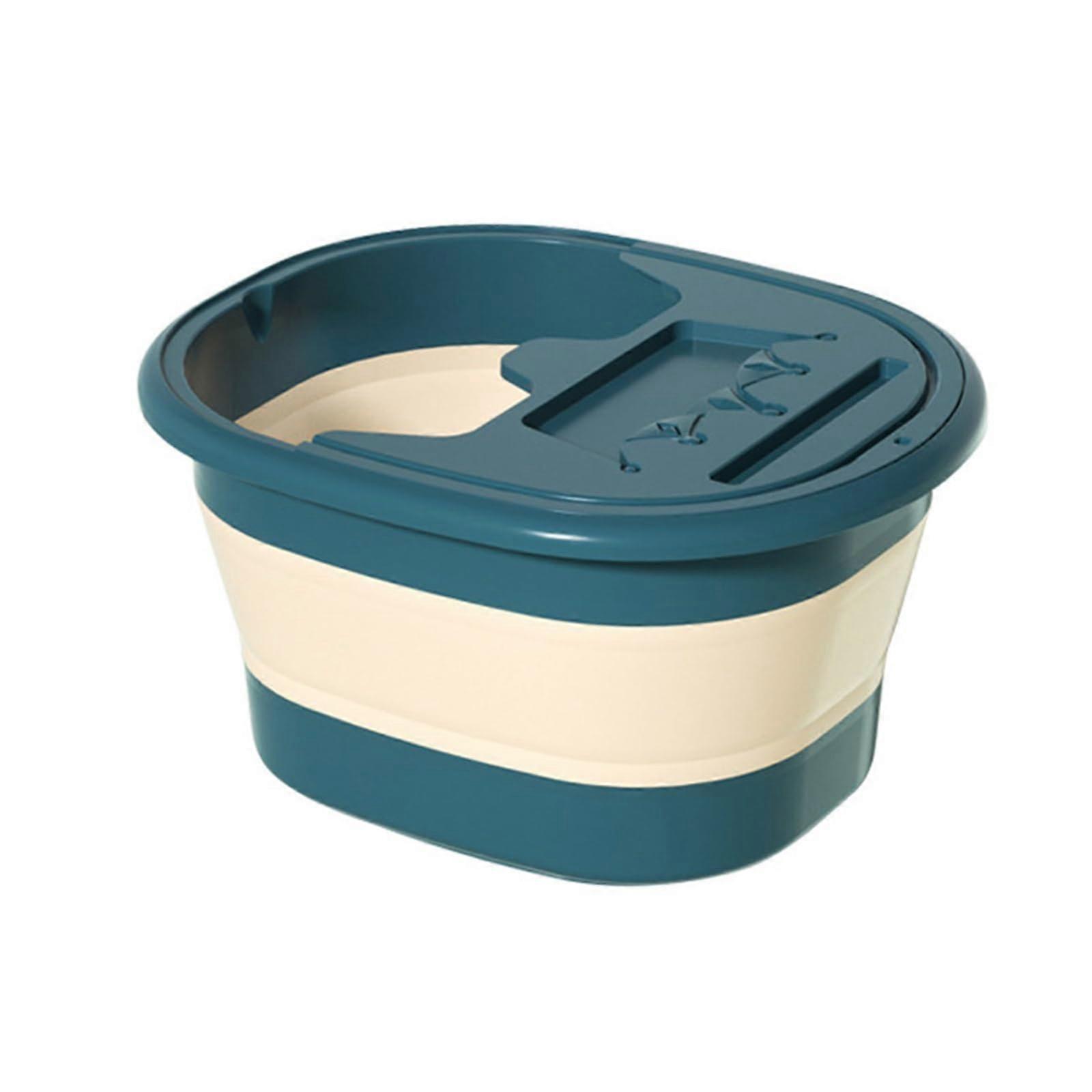 TPE, foldable foot washing basin with base, acupressure points, stimulation for health and wellbeing, blue with lid