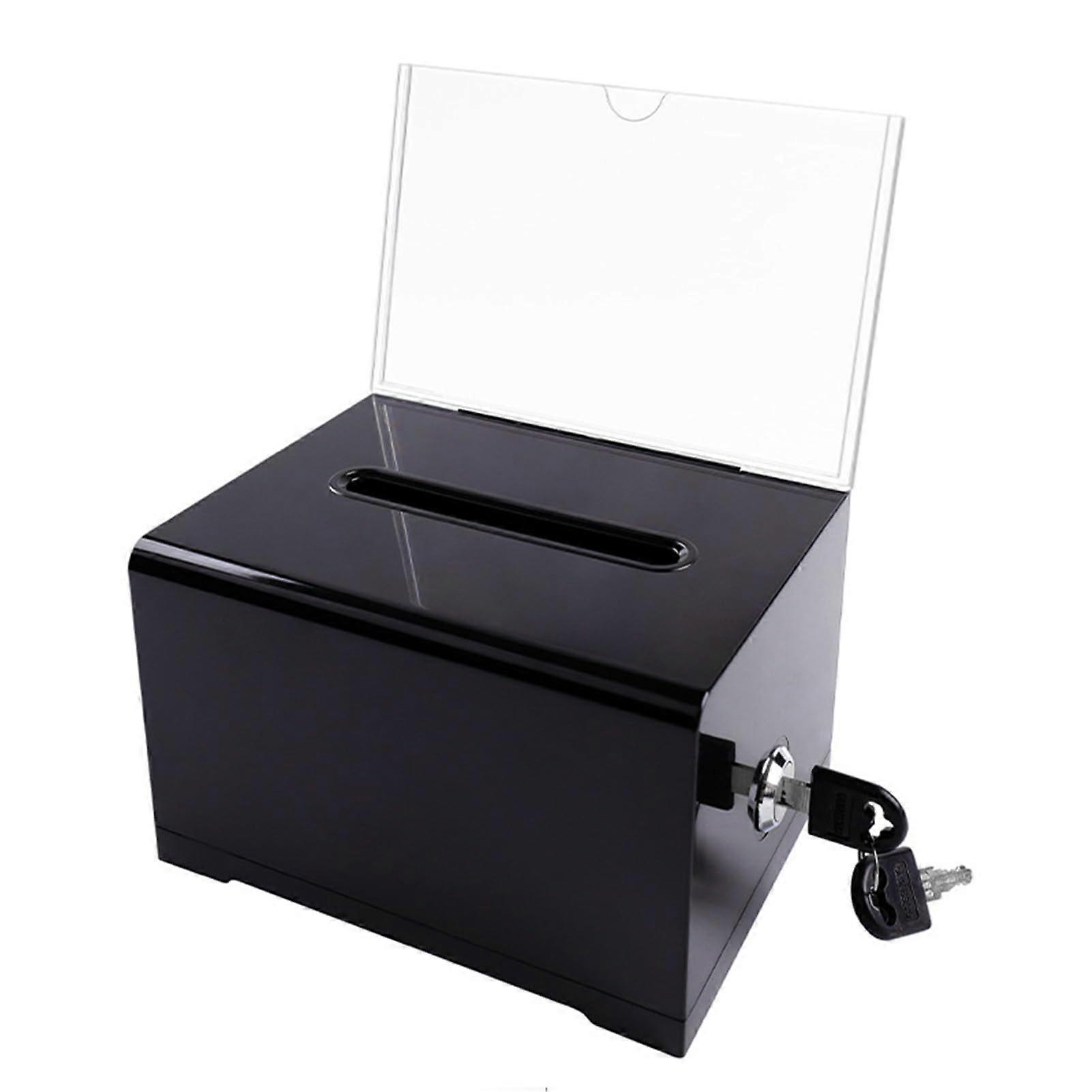 Lockable Donation Box with Key - Transparent Acrylic Ballot Box for Secure Donations, Comments & Voting (Black, Sealed Design)