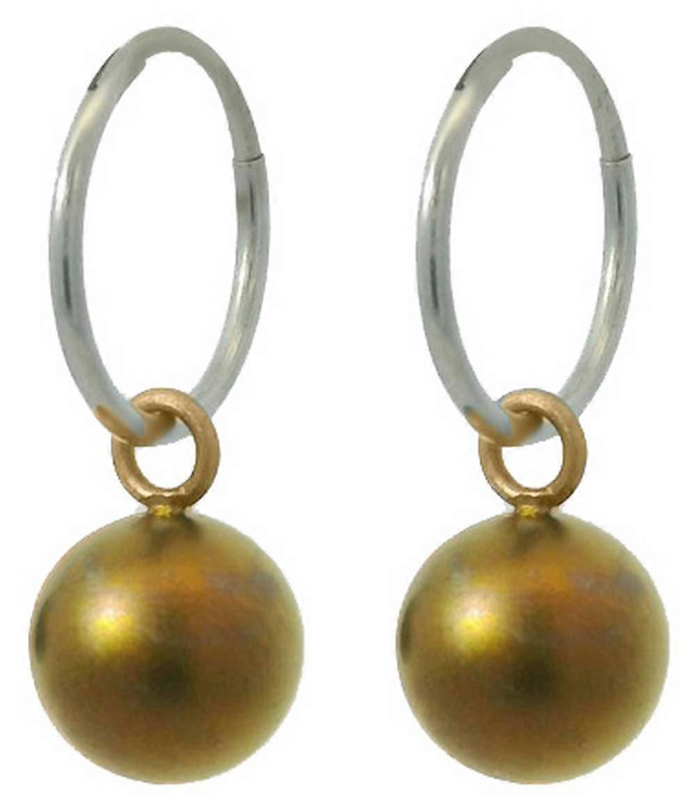 Ti2 Titanium Bead Charm Hoop Earrings - Tan