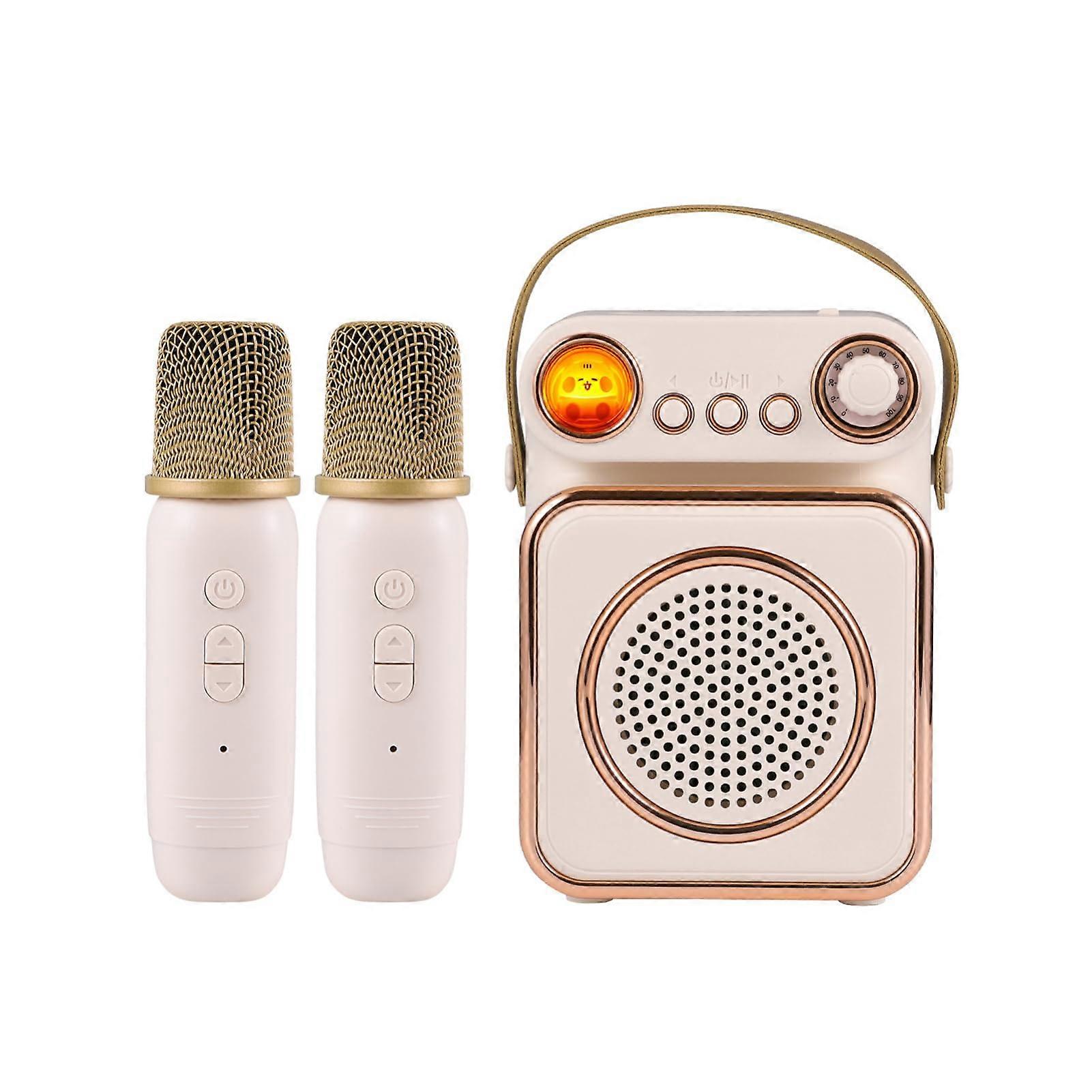 Karaoke Machine Wireless Microphone Set KTV Speaker with Microphone, Rechargeable LED Night Light for Party (Beige)