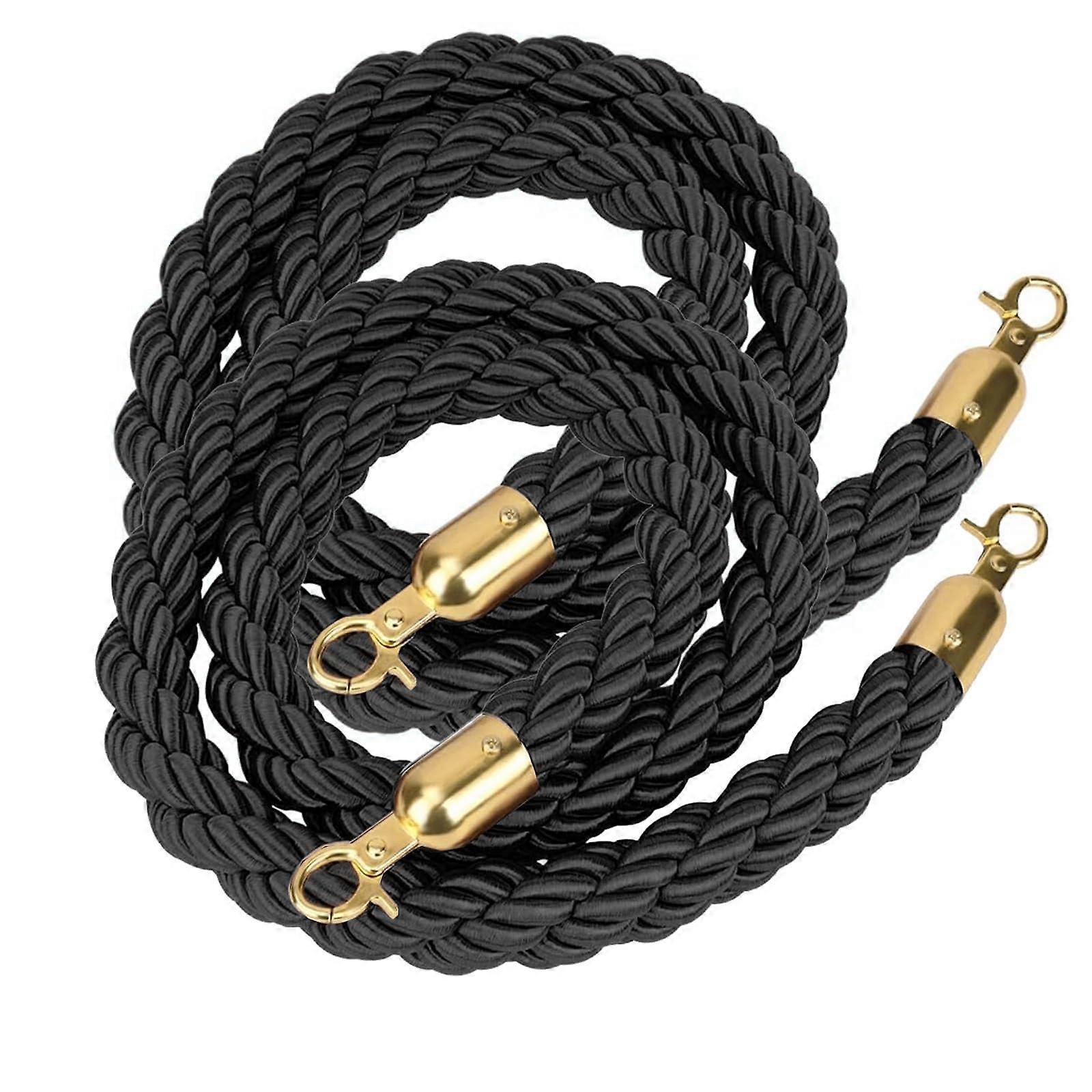 Queue rope barrier, 2pack twisted queue barrier rope, thick queue line divider barrier (Black, 1.8m/6ft) 1.8m/6ft Black
