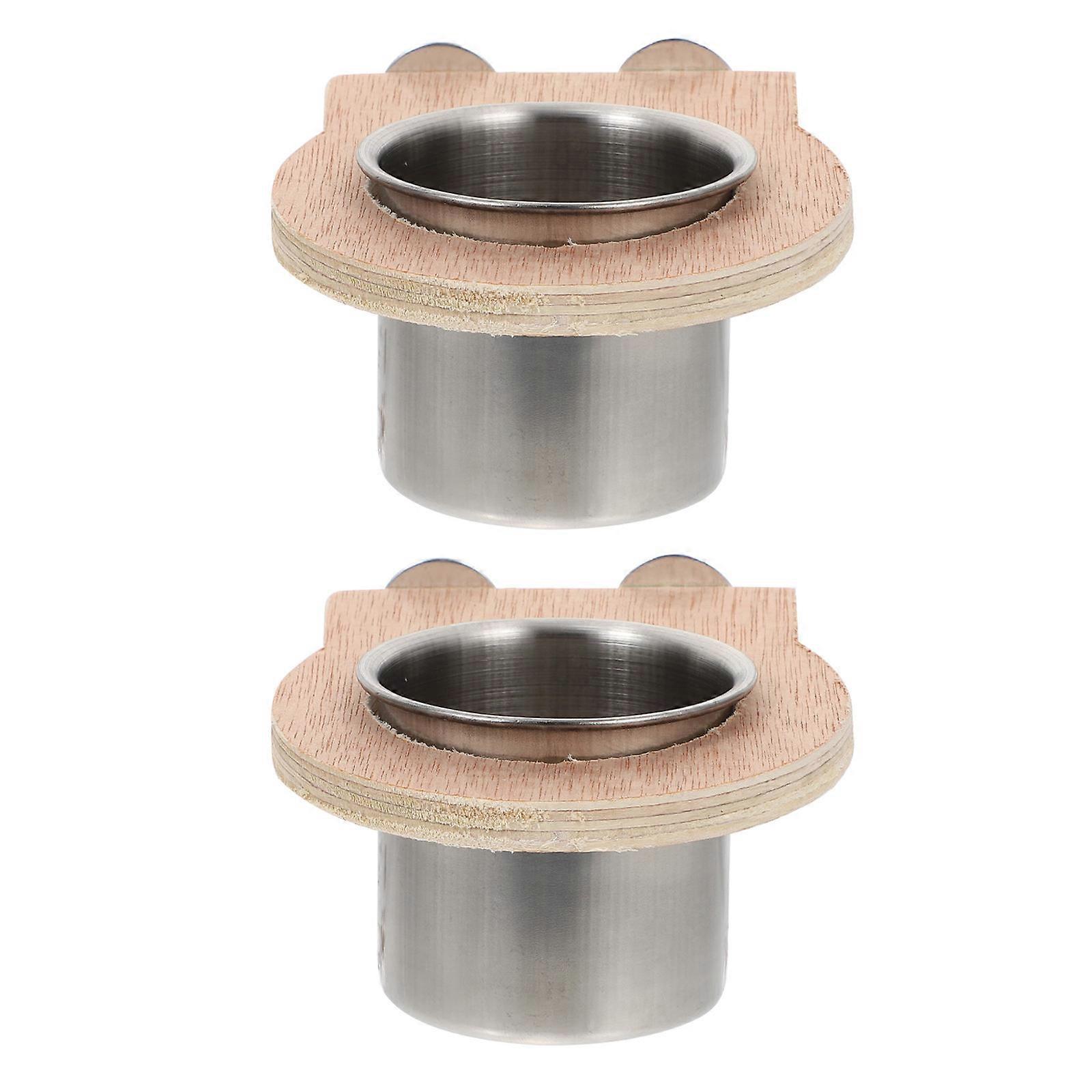 Stainless Steel Parrot Food Bowl with Wooden Rack for Easy Hanging in Cage Multifunctional and Versatile 2Pcs