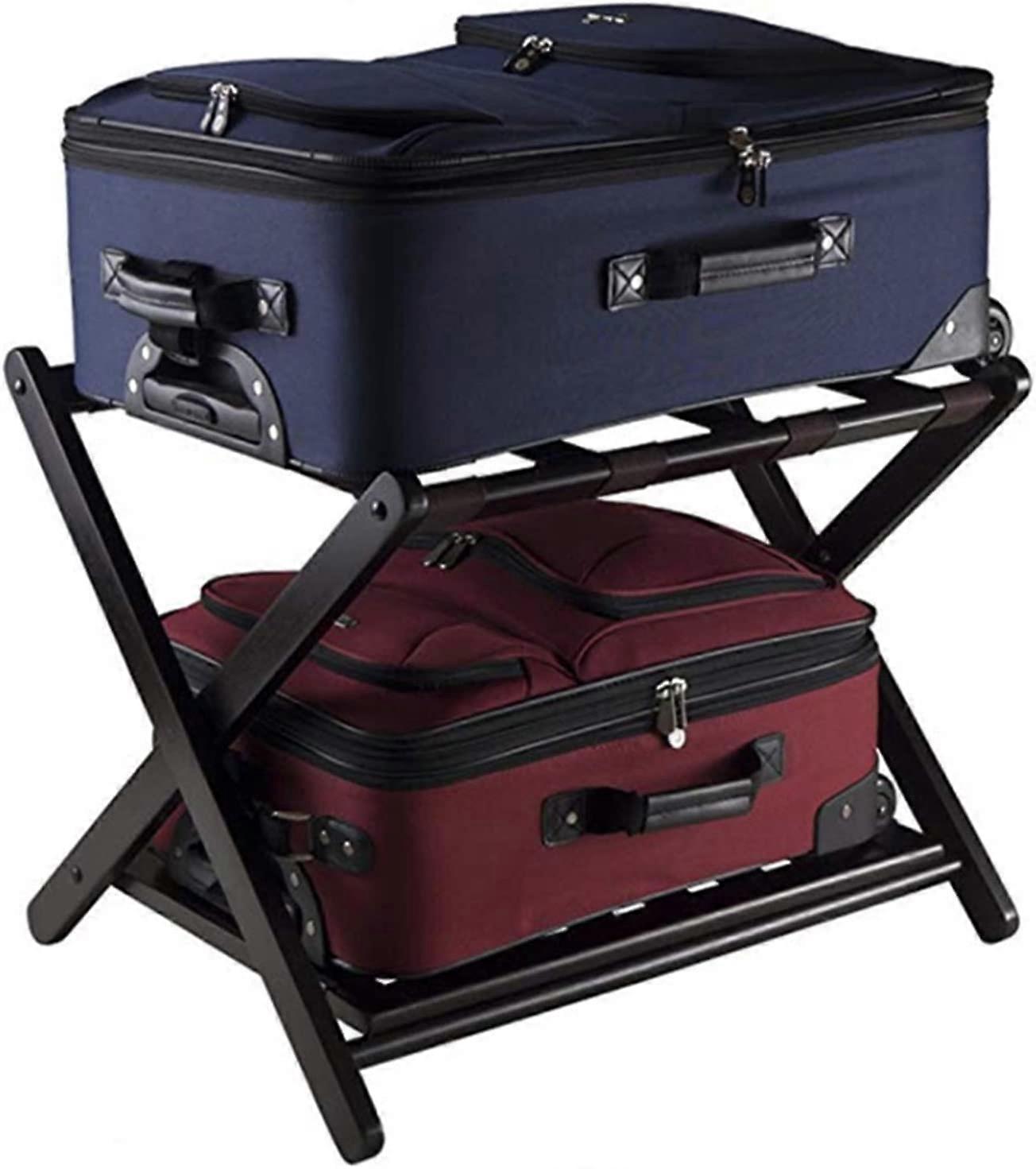 Foldable luggage rack for guest rooms, collapsible suitcase stand (Black, 68x40x58cm)