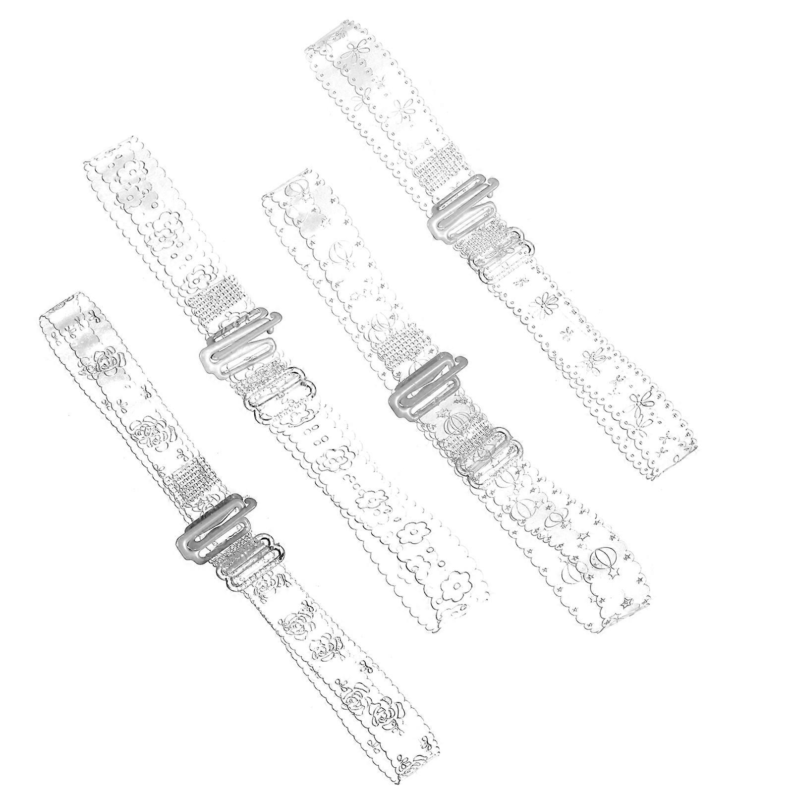 Transparent Invisible Shoulder Straps 4 Pairs, Floral Design, Non Slip, Bra Strap Replacement for Backless & Strapless Bras, Daily Wear