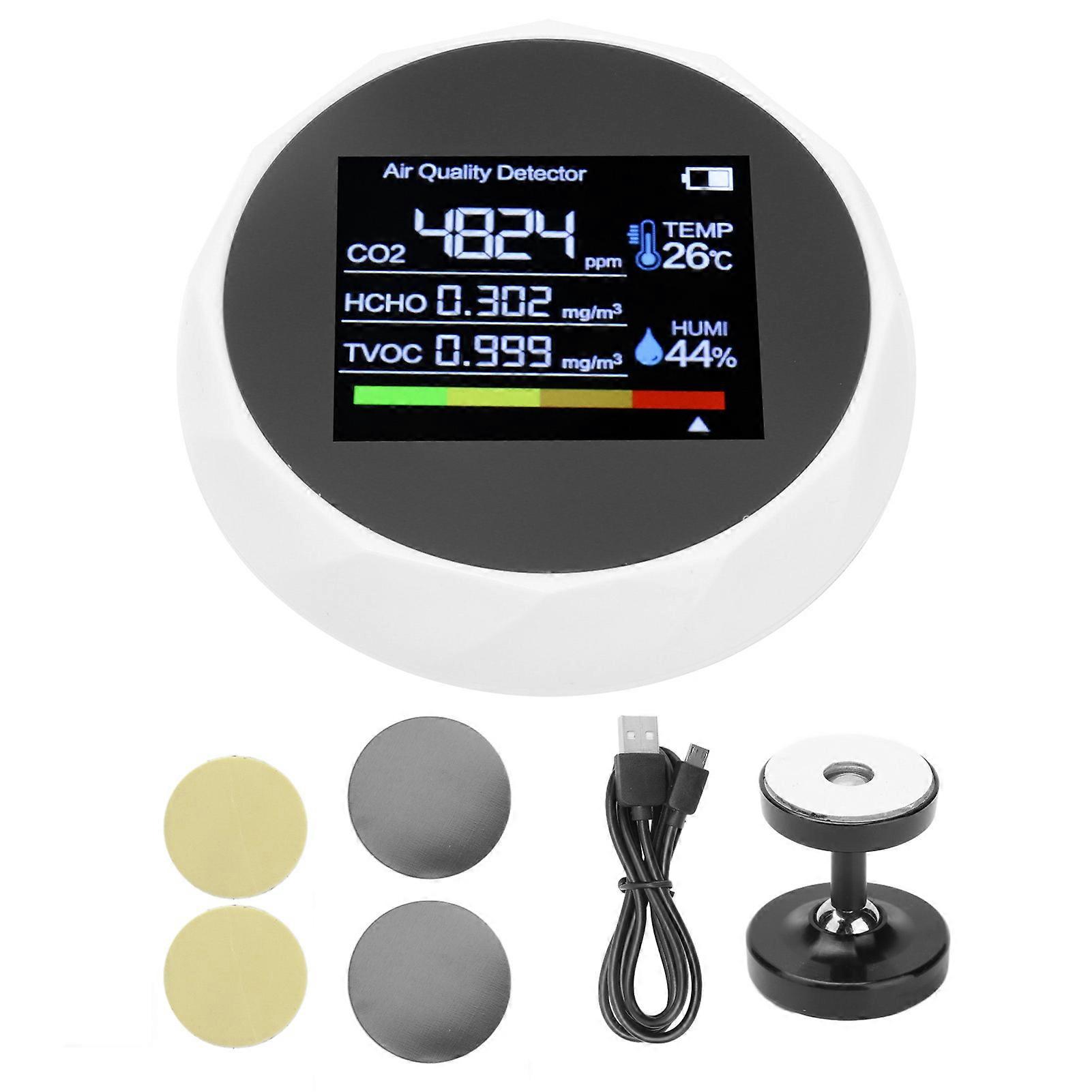 Air Quality Detector Multifunction TVOC CO2 Detector Digital Temperature Humidity Meter USB Charging