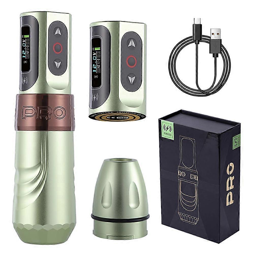 Wireless Tattoo Pen with Brushless Motor, 4.0 mm Hub, Double Battery, High-Resolution IPS Screen, Green for Professional Use
