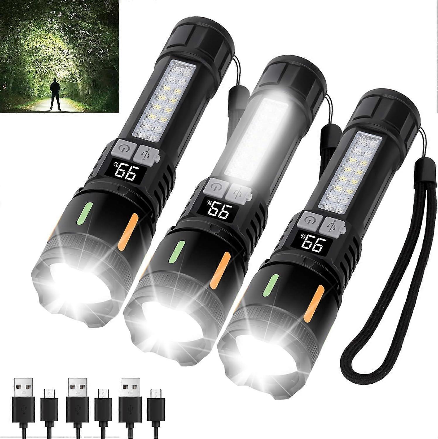 Flashlights High Lumens Rechargeable 3 PCS, 990,000 Lumens Led Flashlight Battery Powered with 5 Modes,Handheld Flash Lights