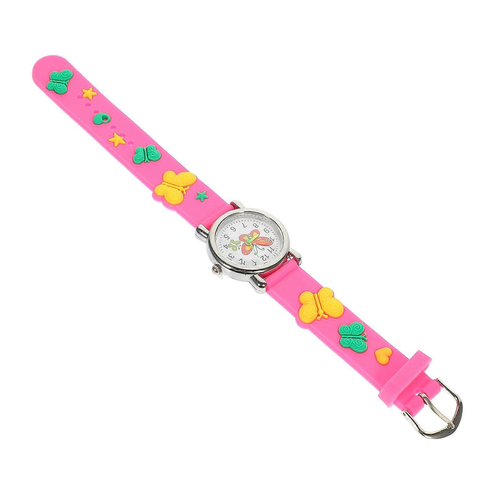 Watch Cartoon Butterflies Watch Children Analog Watch Portable Girls Wristwatch Rosy 18.20X2.50X0.50cm Accurate Timing 1Set