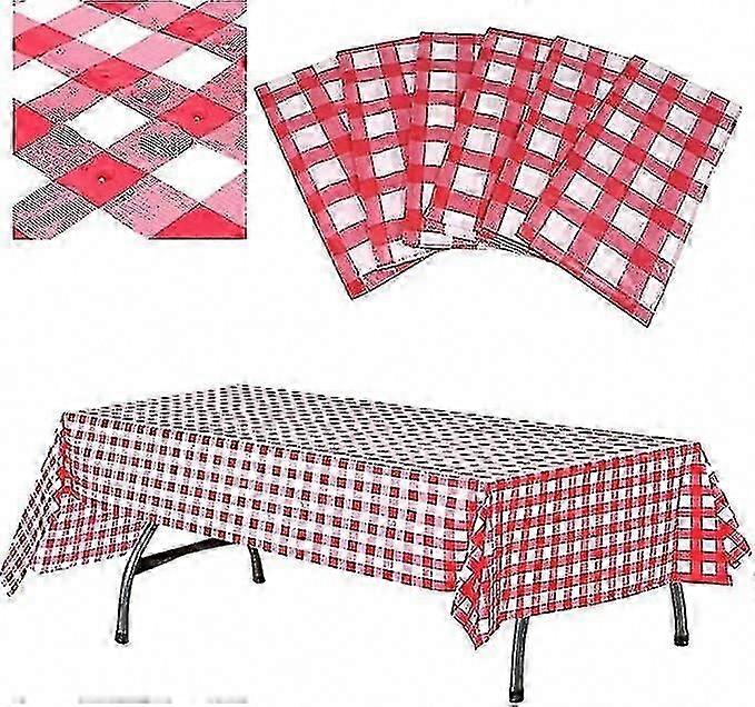 Red and White Checkered Tablecloth 5-Pack Disposable Waterproof Picnic Table Cover Rectangular