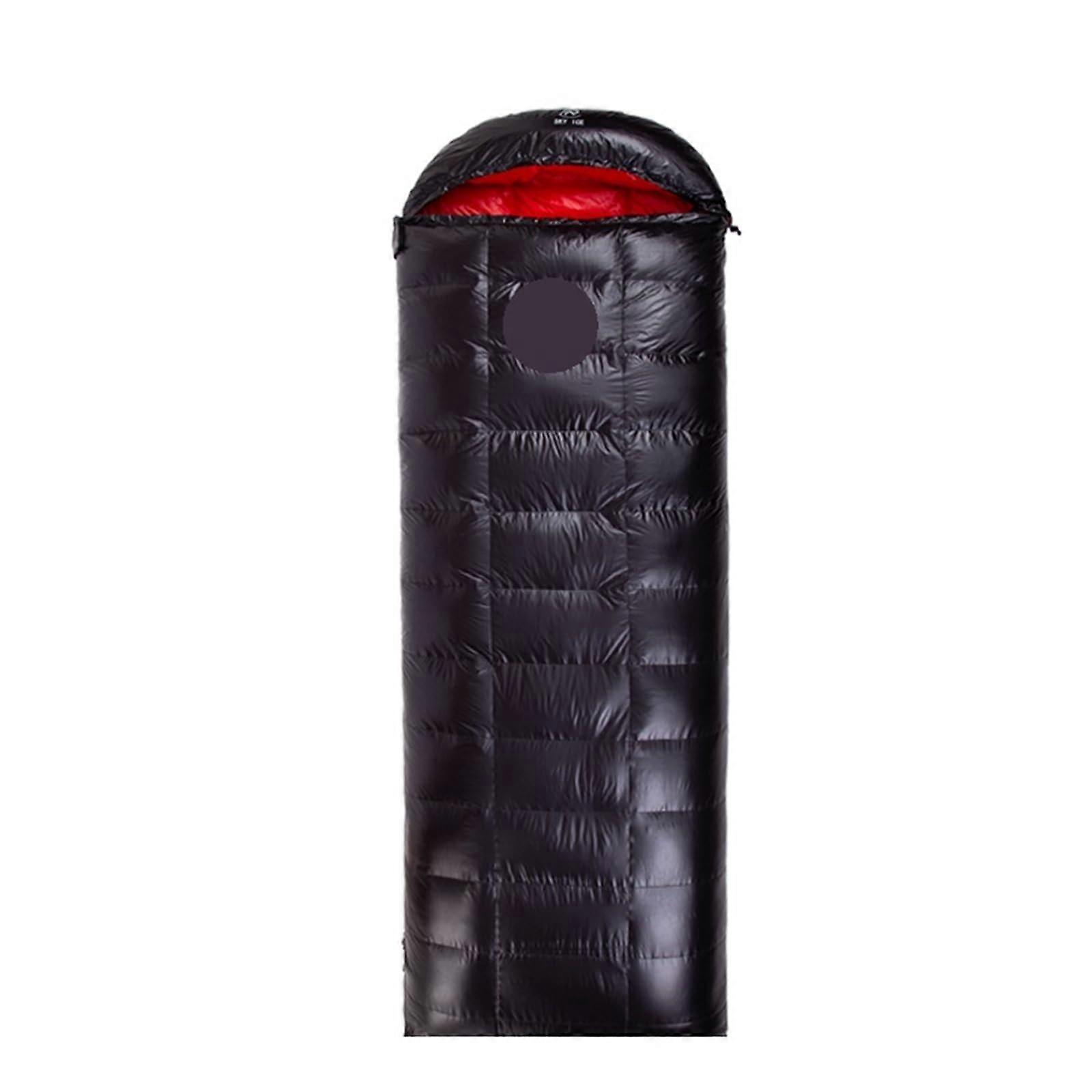 Sleeping Bag for Adults with Hood for Camping with White Goose Down (Black 400g)