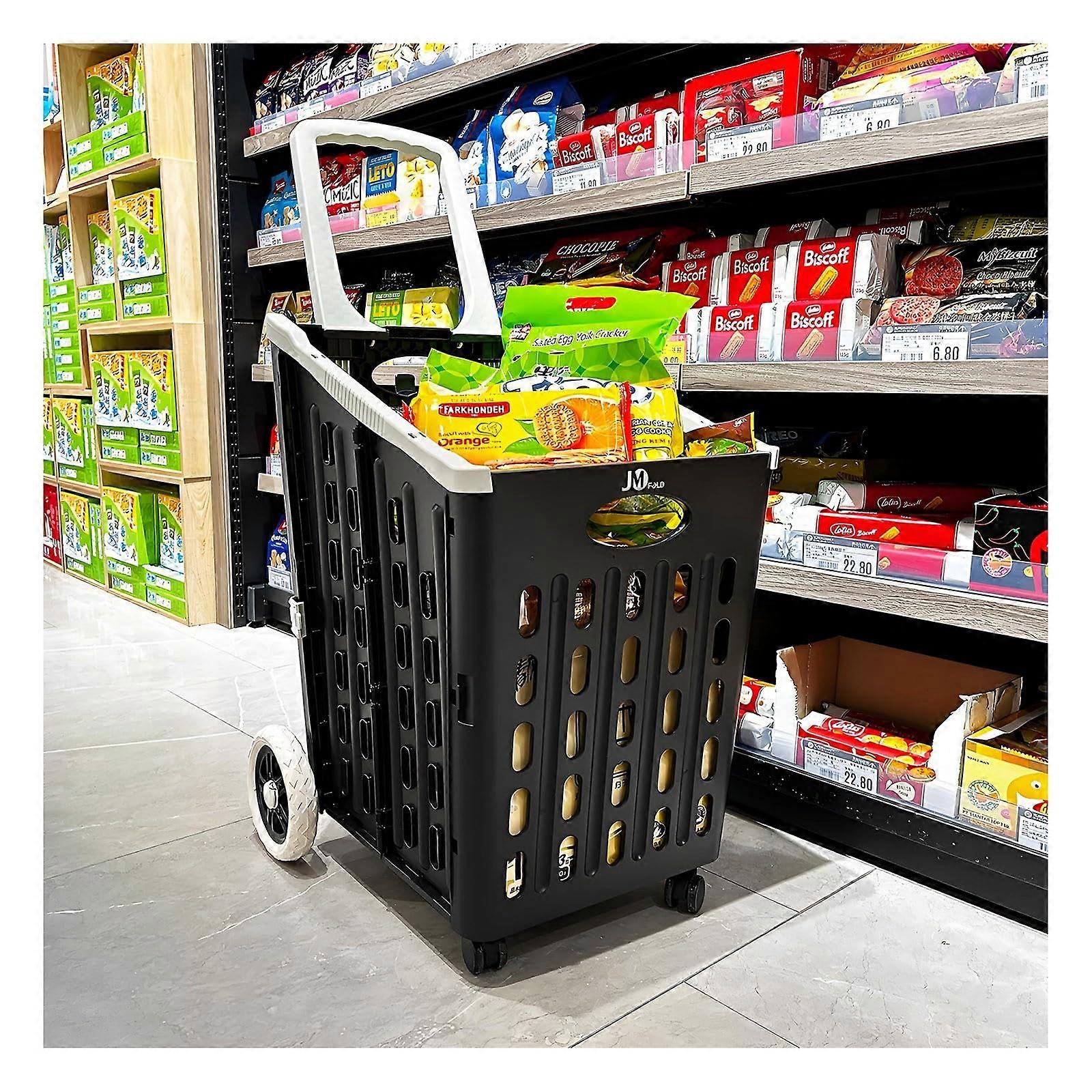 Folding Hand Wagon 75L with Swivel Wheels for Shopping and Storage, Black 59x39.5x9 cm, Durable and Compact Design