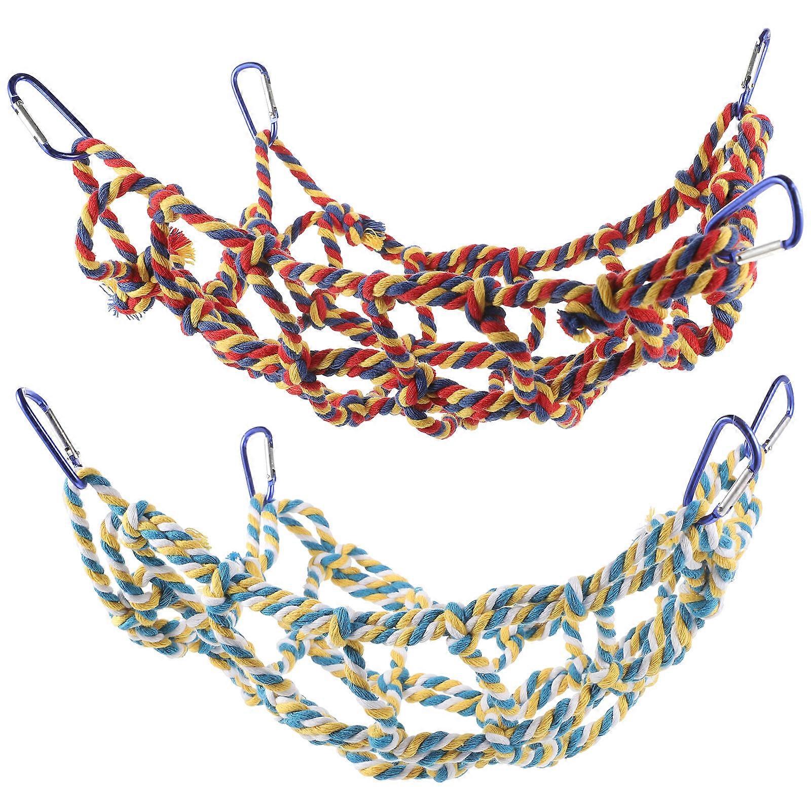 Parrot Colorful Weaving Climbing Net Pet Hammock Net Indoor Use Bird Playtime Rectangular Woven Design 1Set