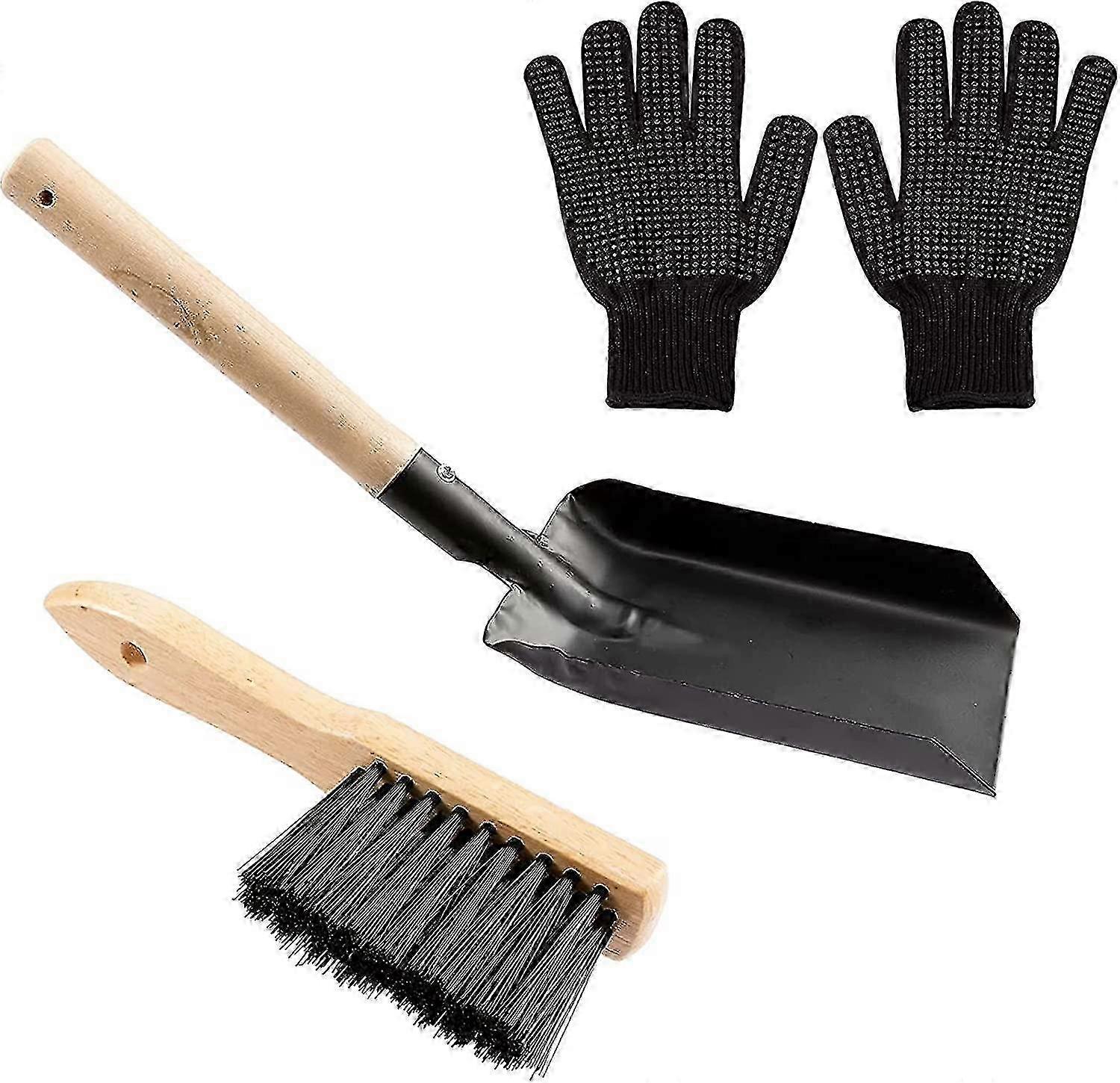 סט חפירה ומברשות אפר אח- סט מברשות פחם מתכת משודרג ומברשת אח כלים גדולים לקמין