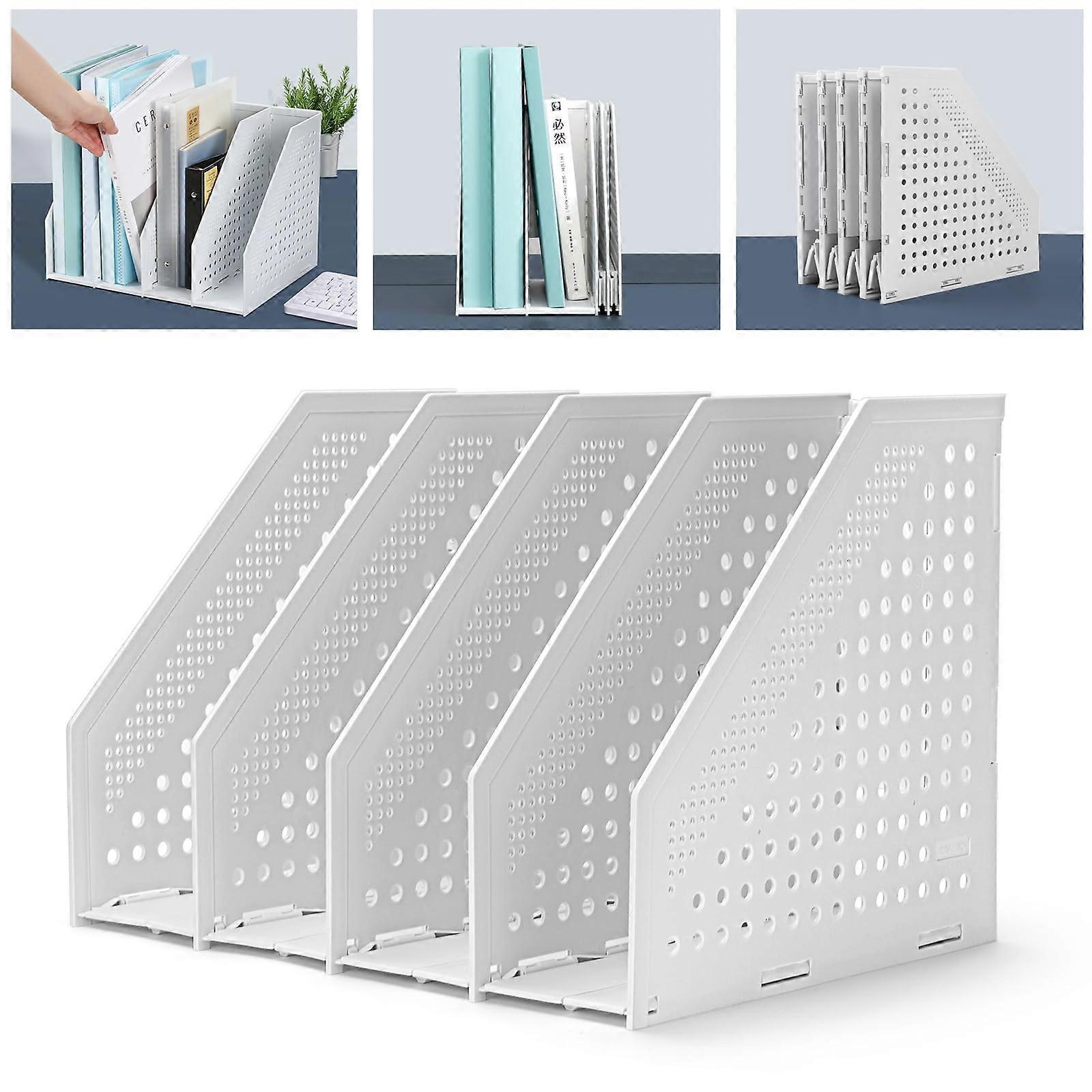 Magazine File Foldable Rack, Eco-Friendly PP Plastic, 4 Compartment Design, Space-Saving Organizer for Home and Office