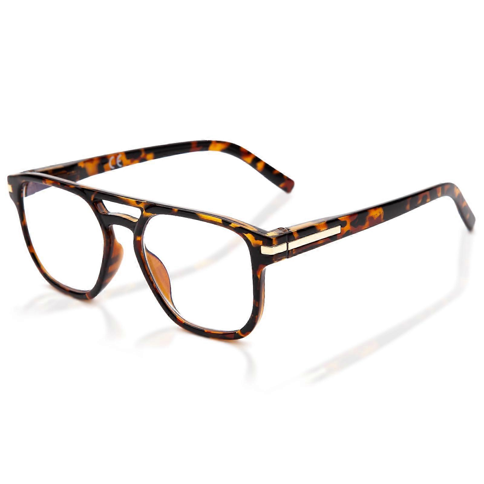DF8016 Retro Square Reading Glasses, Fashionable Comfortable and Computer Glasses with Blue Light Filter for Men and Women Tortoiseshell 1.5x