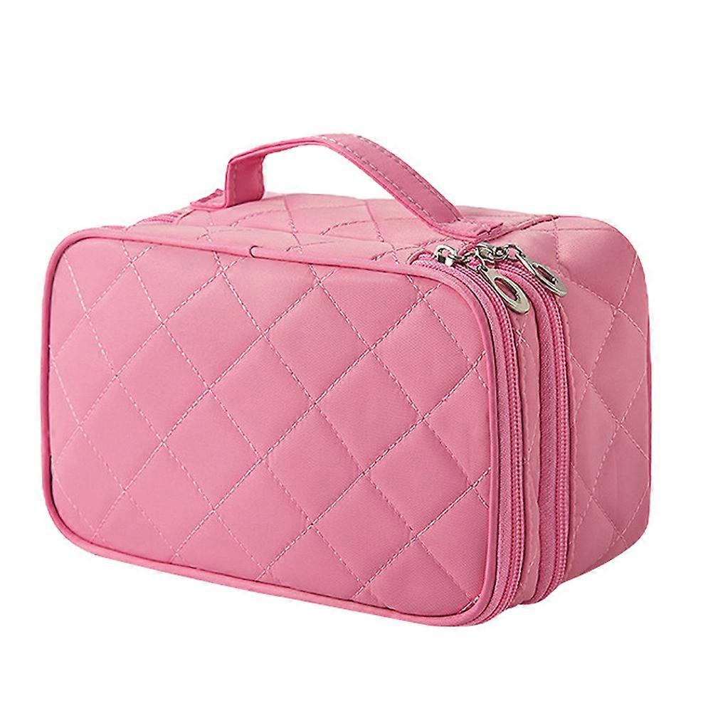 1pc Double Layer Quilted Toiletry Bag Travel Makeup Organizer With Mirror For Vacation Gym And Outdoor Activities Cosmetics Storage Pouch For Men
