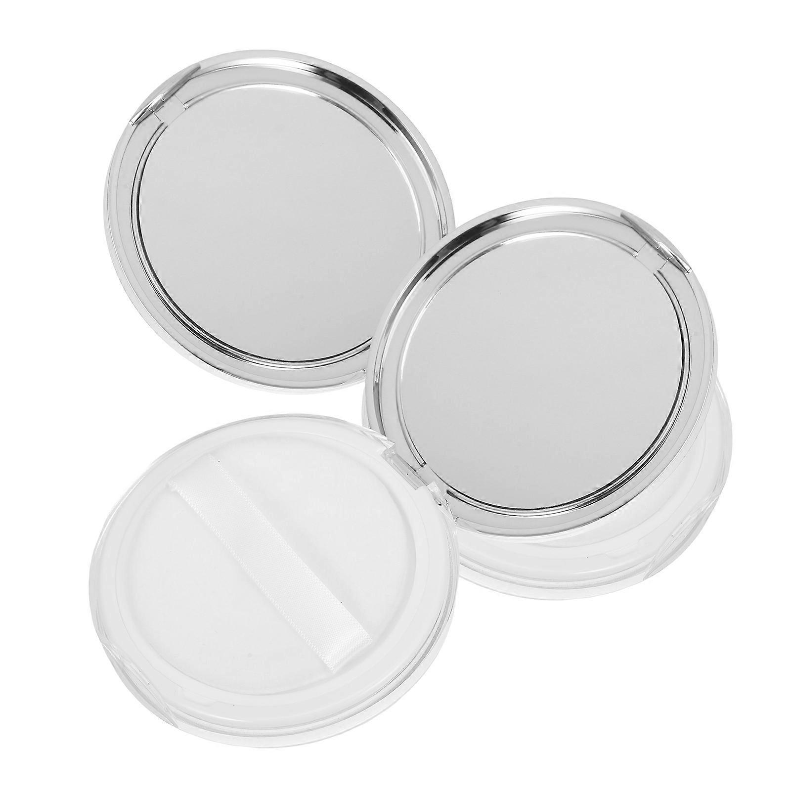 Loose Powder Box Ultra Thin Makeup Powder Case for Cosmetics 2Pcs Silver
