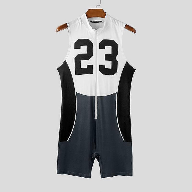 INCERUN Męskie letnie bez rękawów z nadrukiem listowym Zip-up Obcisłe kombinezony Romper Body