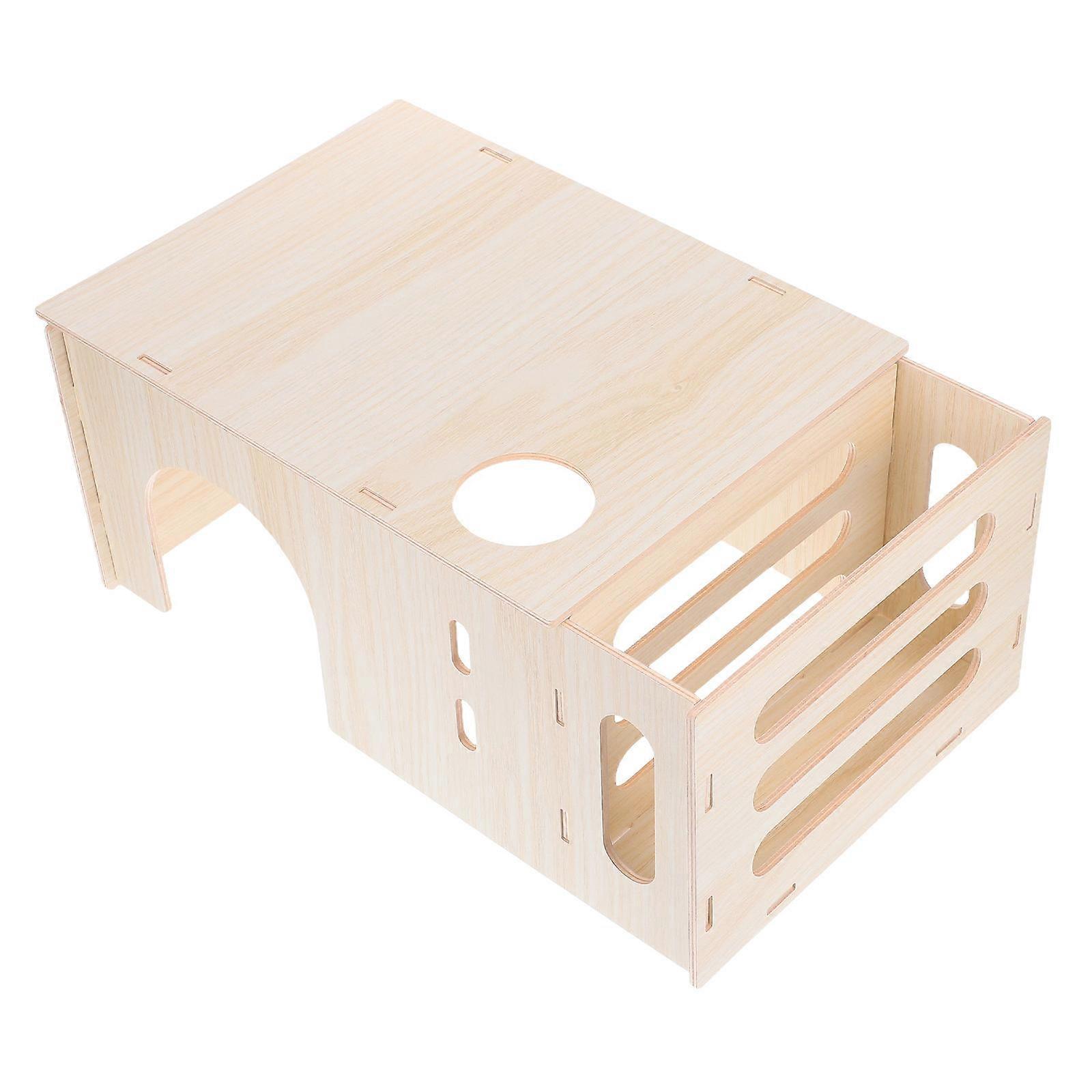 Wooden Small Animal Hideout Multi Functional Hamster Habitat Guinea Pig House for Resting Playing Feeding Decor for Chinchillas Gerbils