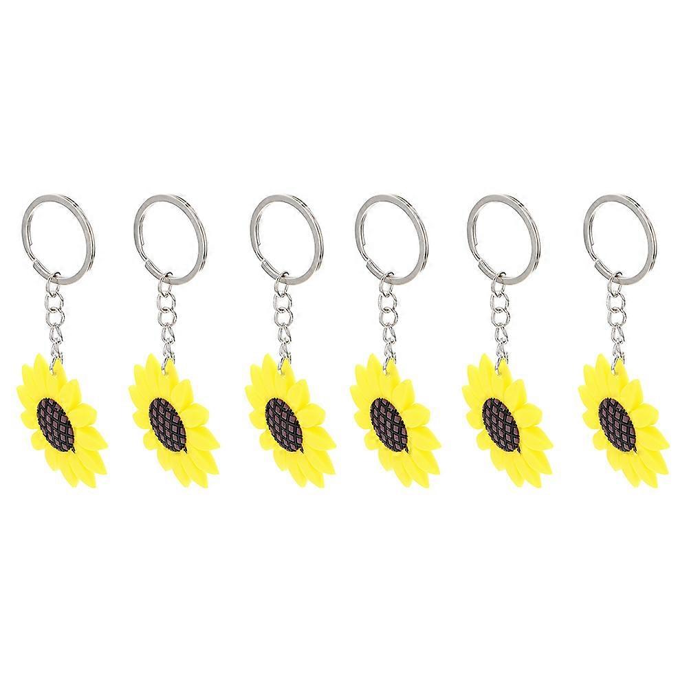 Sunflower Keychains Soft Rubber Key Rings for Decoration 6Pcs Set