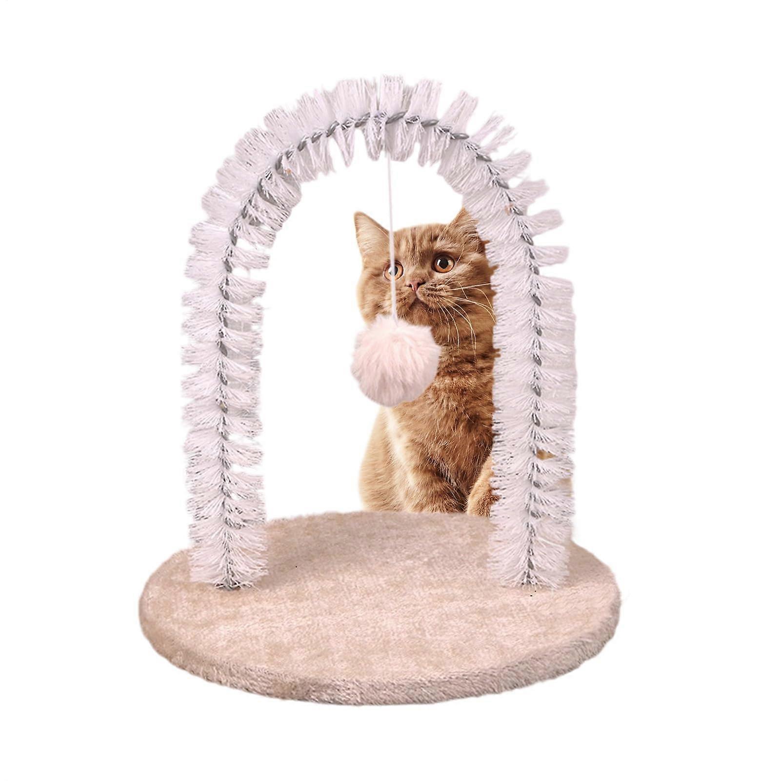 Cat Scratching Board with Massage Function, Cream-Coloured Cat Arch and Face Scratcher for Young Cats, Toy and Care Set