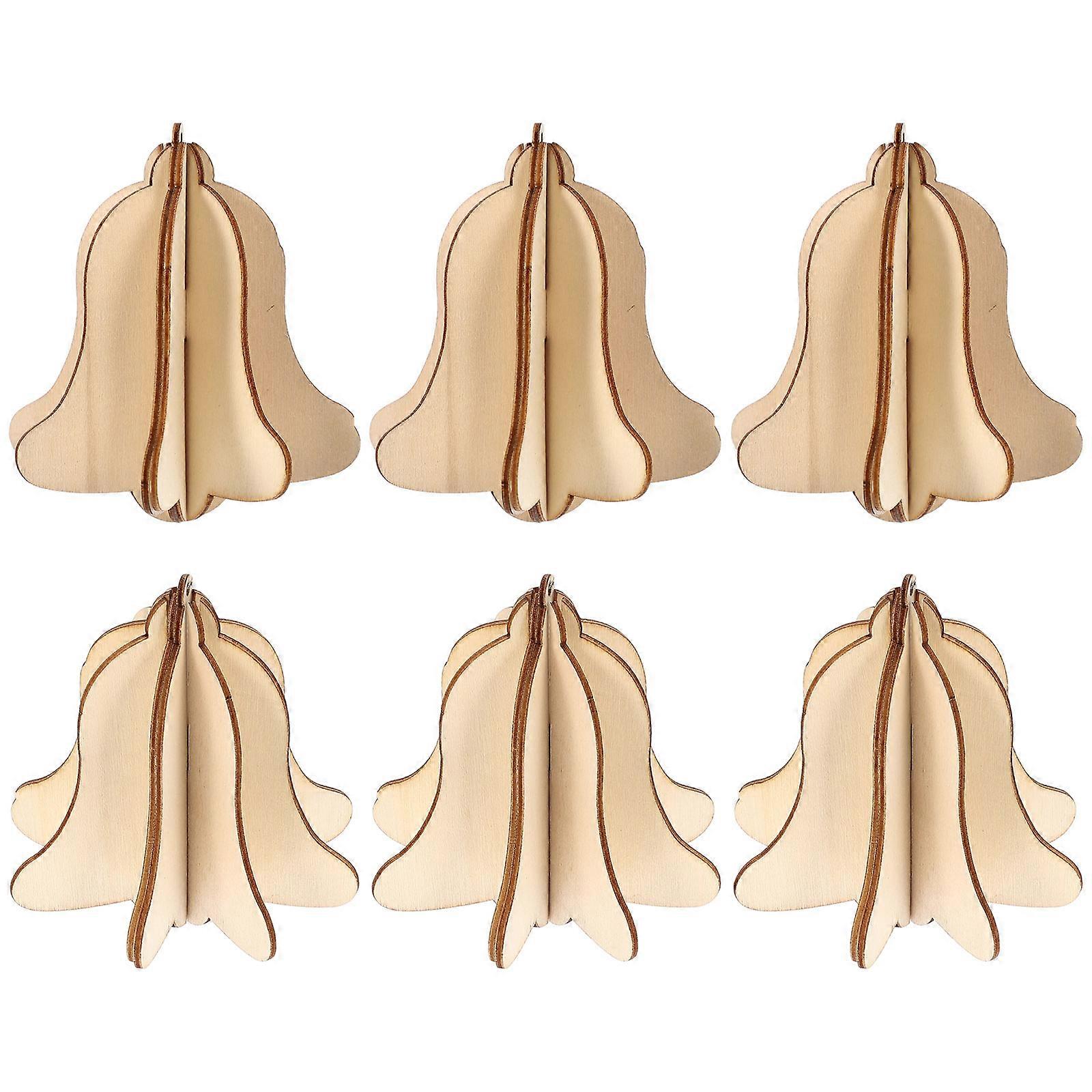 Decorative 3D Wood Craft Ornament For Christmas Decoration In Beige Ideal For DIY Projects 6Pcs