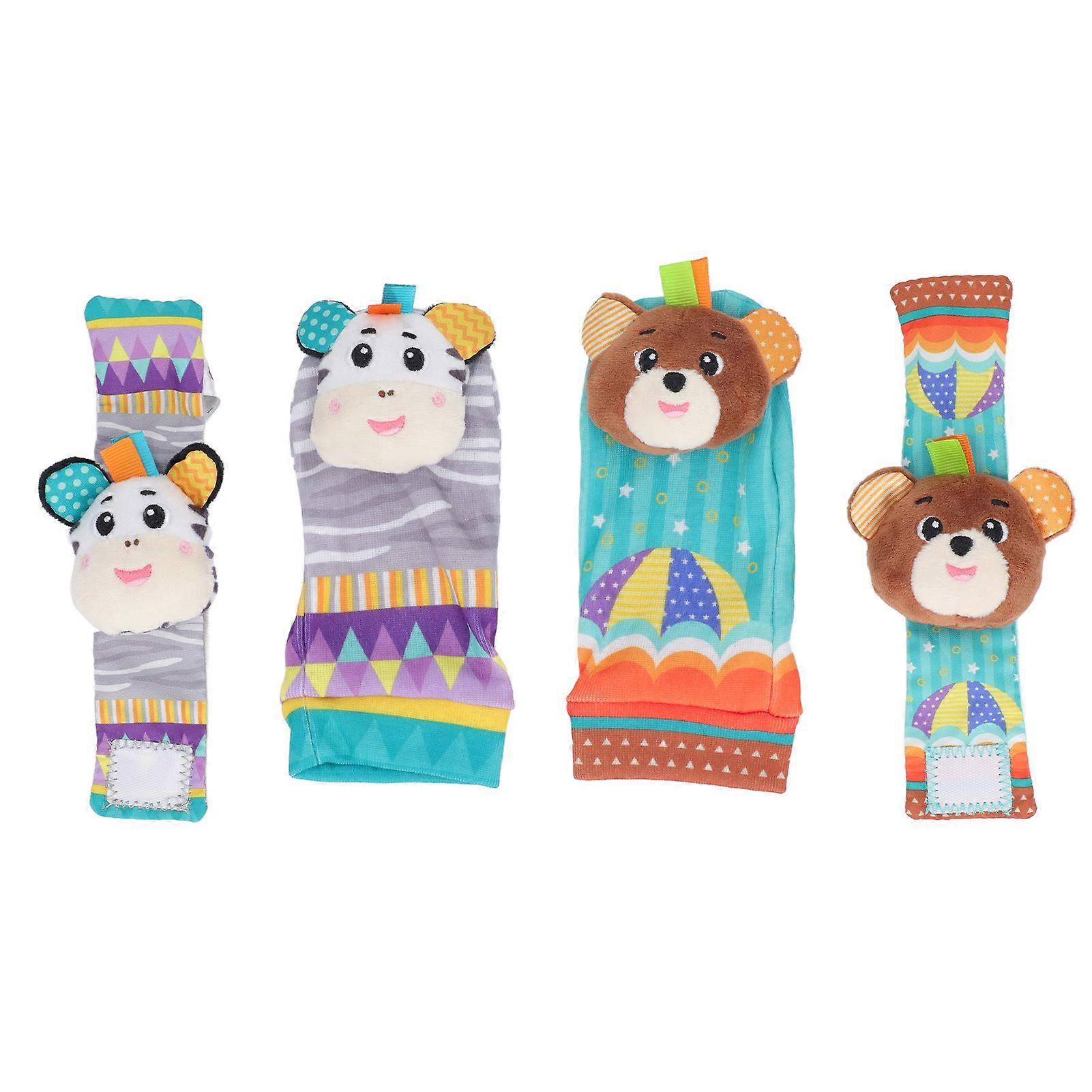 Baby Wrist Rattles Toy Colorful Pattern Soft Early Educational Rattles Foot Finder Socks Set Type 1