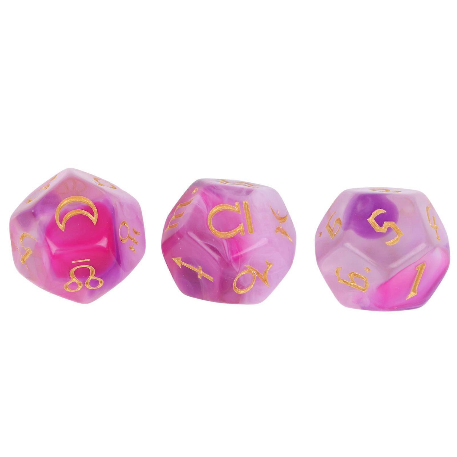 3PCS 12 Sides Dice Set 4 Color Waterproof Wear Resistant Acrylic Lightweight Portable Polyhedral Dice for Table Game Red, Purple and White