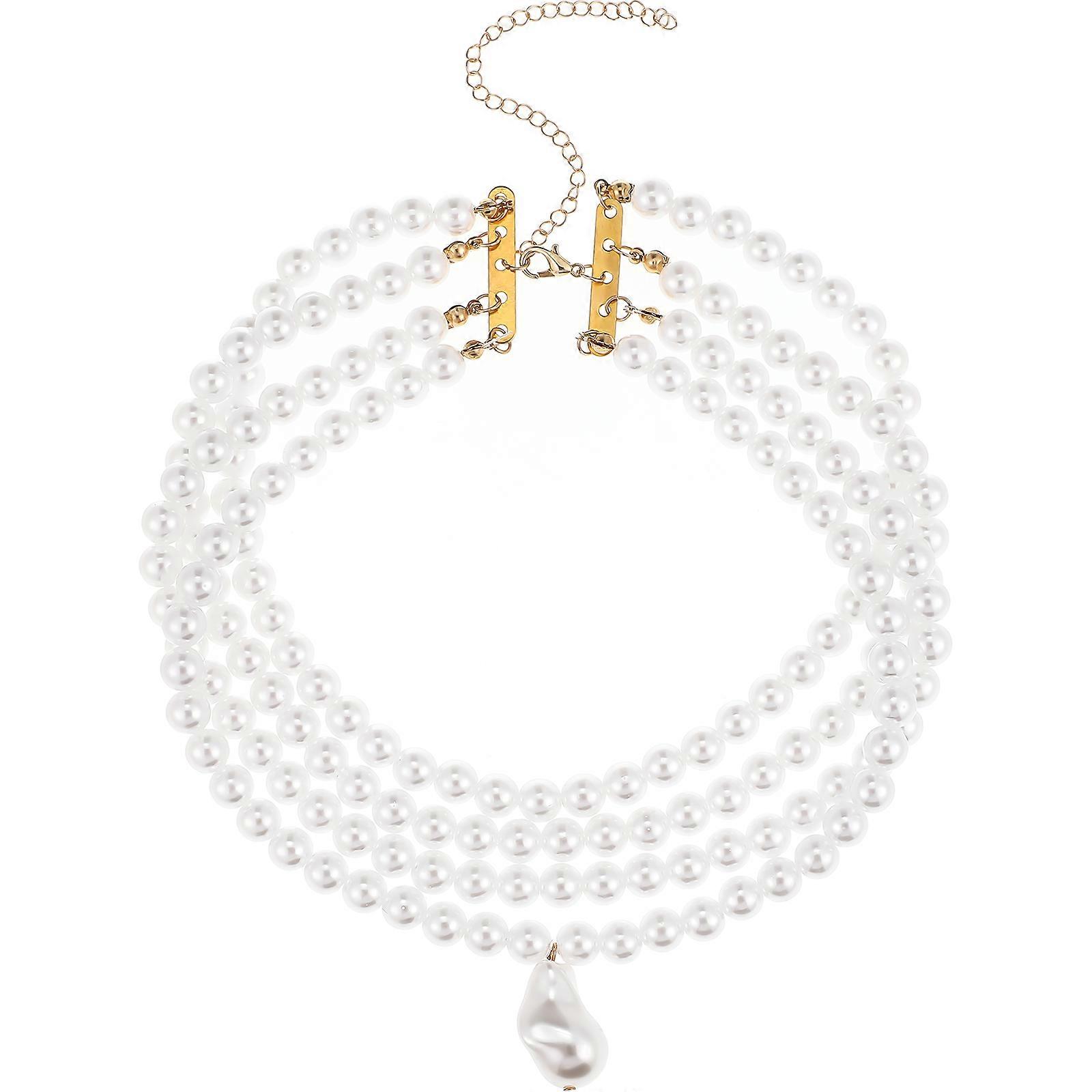 Multiple Layered Simulation Pearl Necklace White Vintage Elegance for Decor