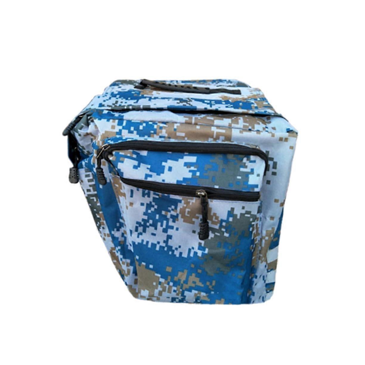 Camouflage Bicycle Bag Rear Rack Large Double Saddle Bags for Mountain Bikes with Side Pockets and Carry Handle Blue