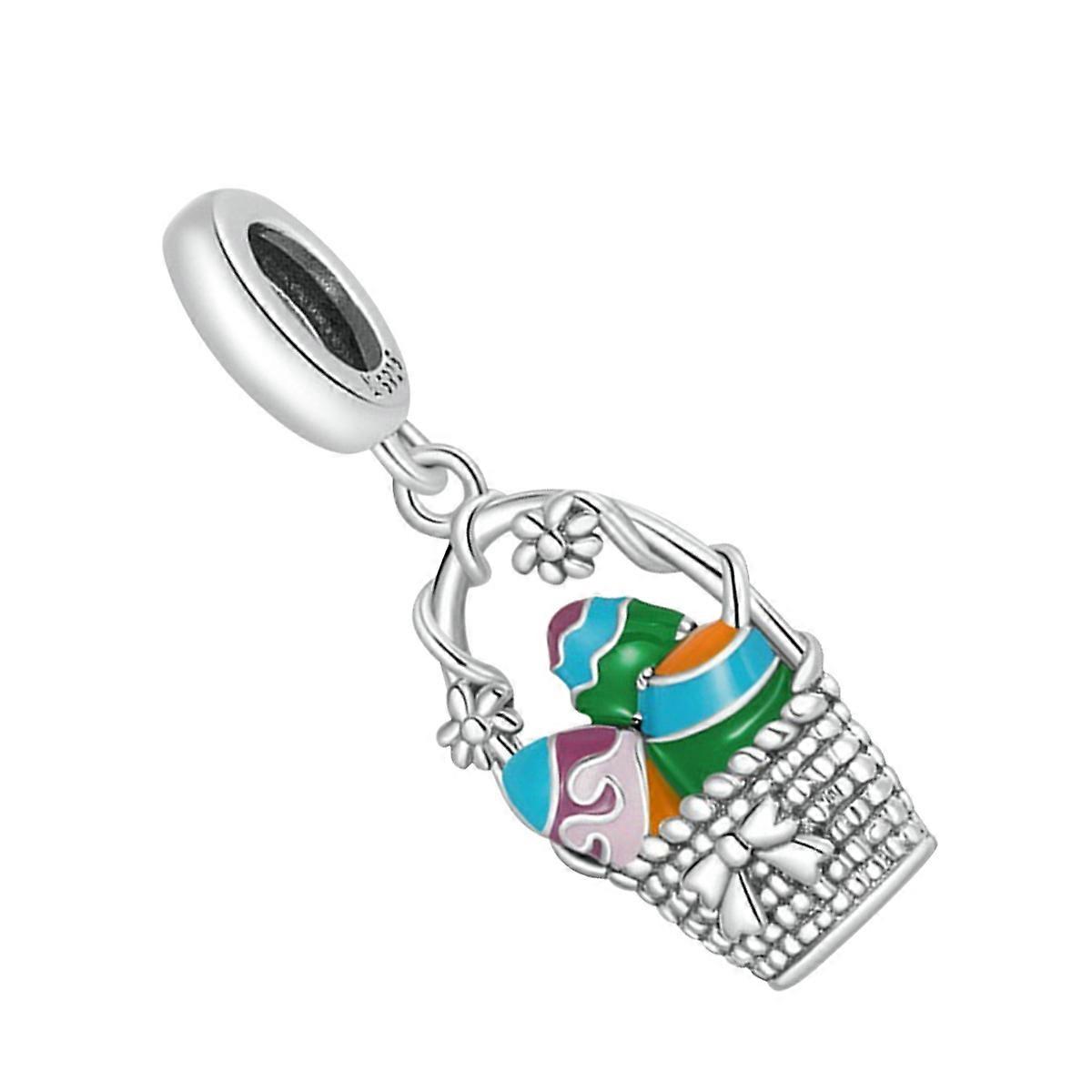 Silver Easter Egg Basket Pendant Charms for Bracelets S925 Pure Silver