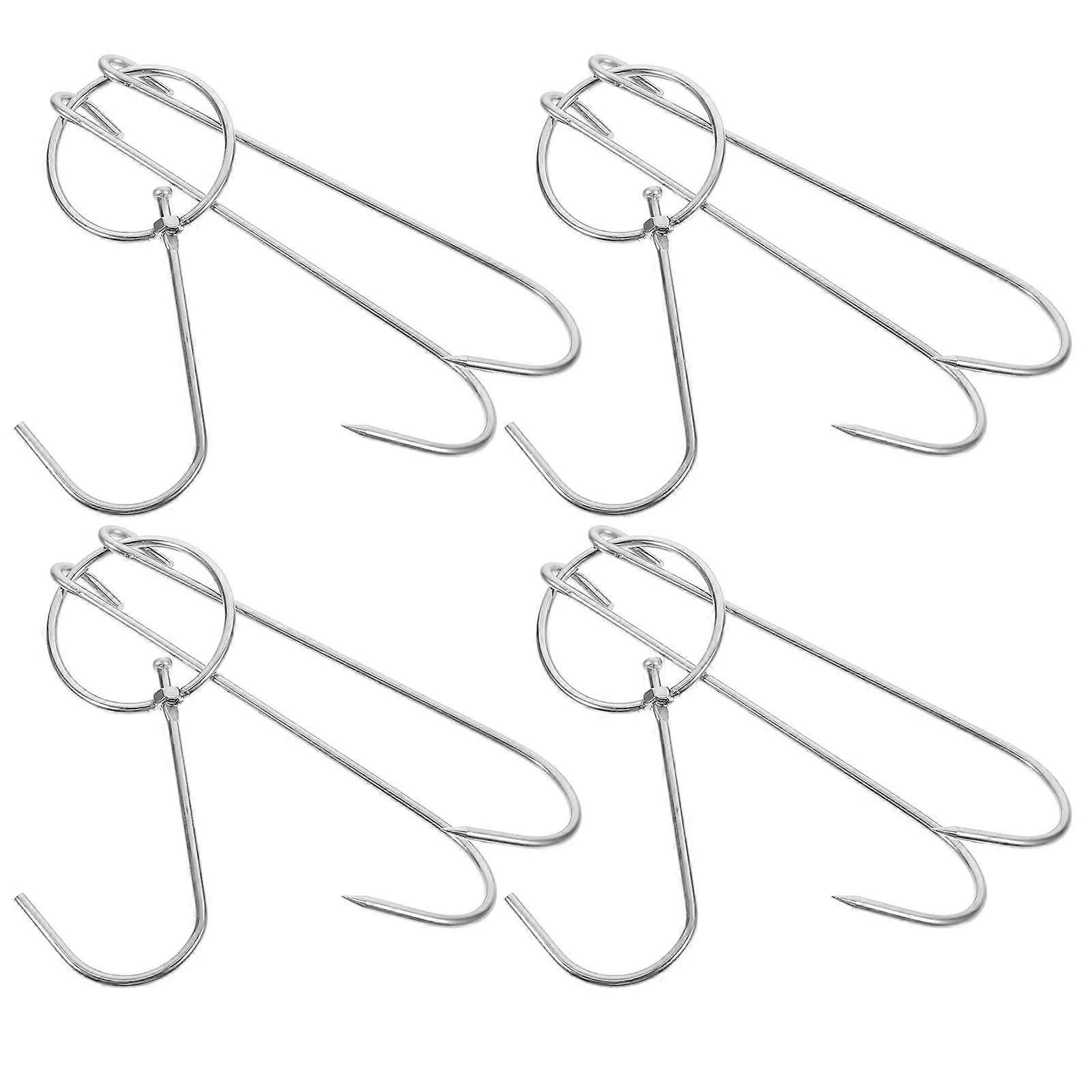 4pcs Stainless Steel Meat Hooks for Hanging, Smoking – Versatile Poultry & Fish Hooks for BBQ & Grilling – , Safe Cooking Accessories